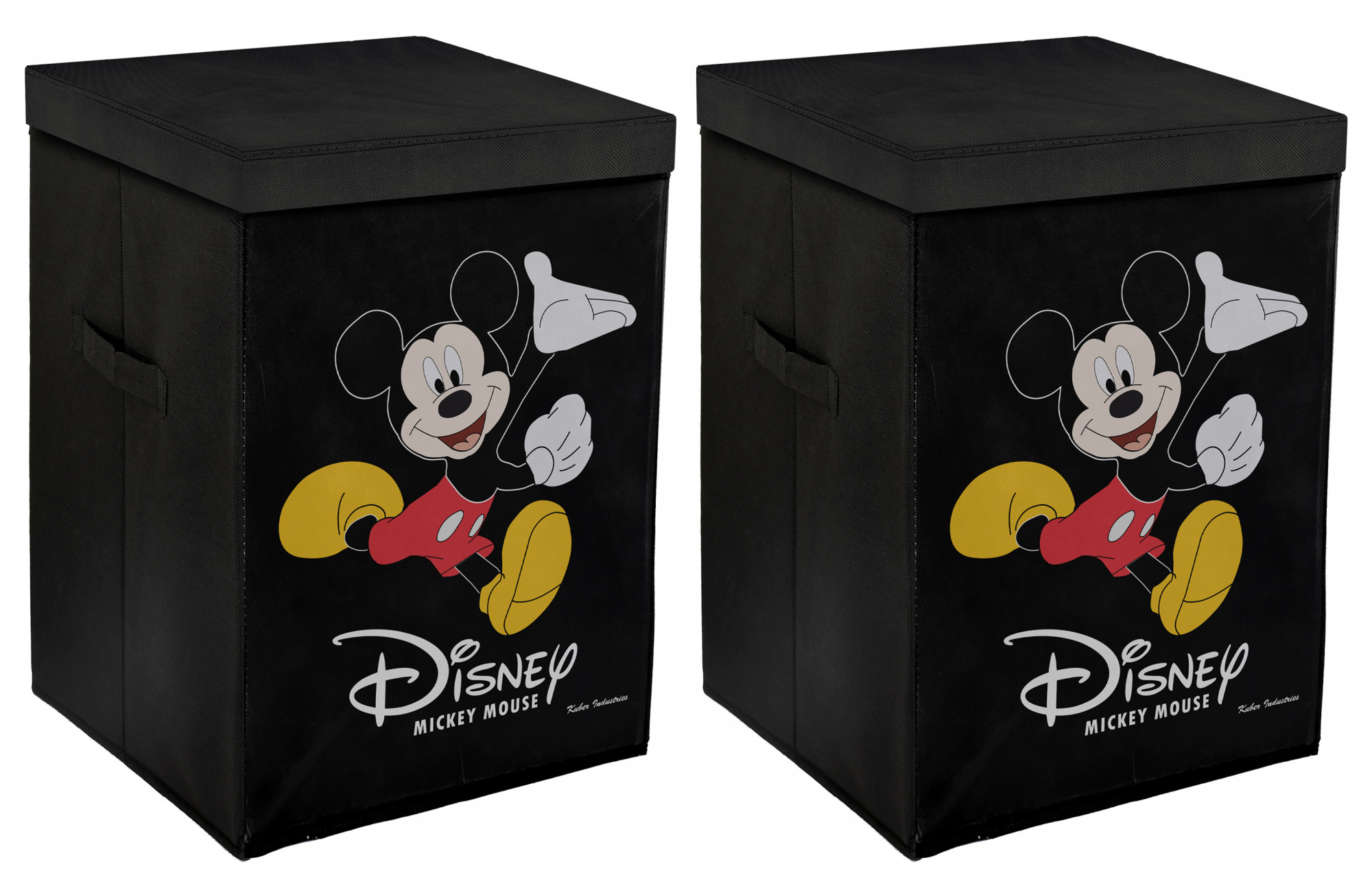 Kuber Industries Disney Mickey Mouse Print Non Woven Fabric Foldable Laundry Basket , Toy Storage Basket, Cloth Storage Basket with Lid & Handles (Black)-KUBMART1208