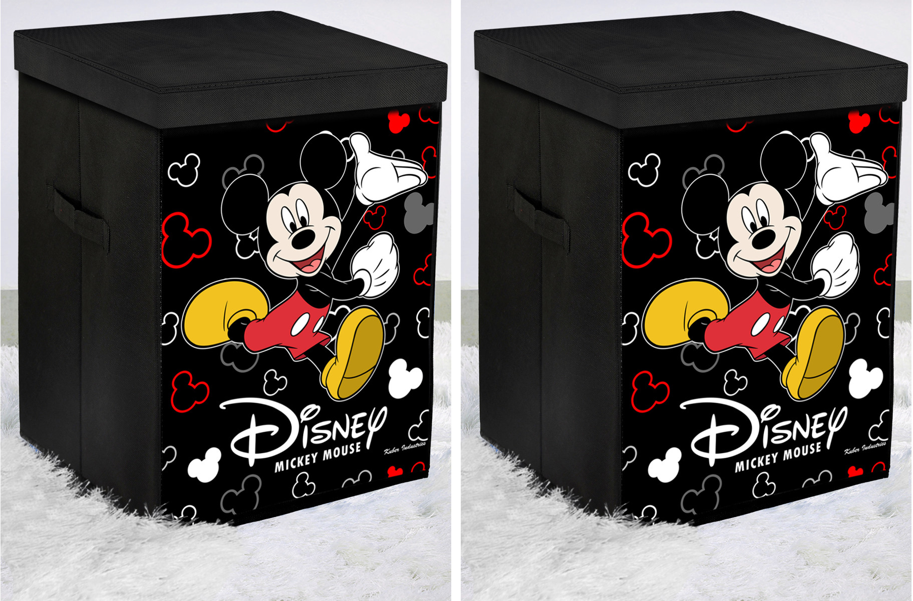 Kuber Industries Disney Mickey Mouse Print Non Woven Fabric Foldable Laundry Organiser with Lid & Handles (Black)-KUBMART3454