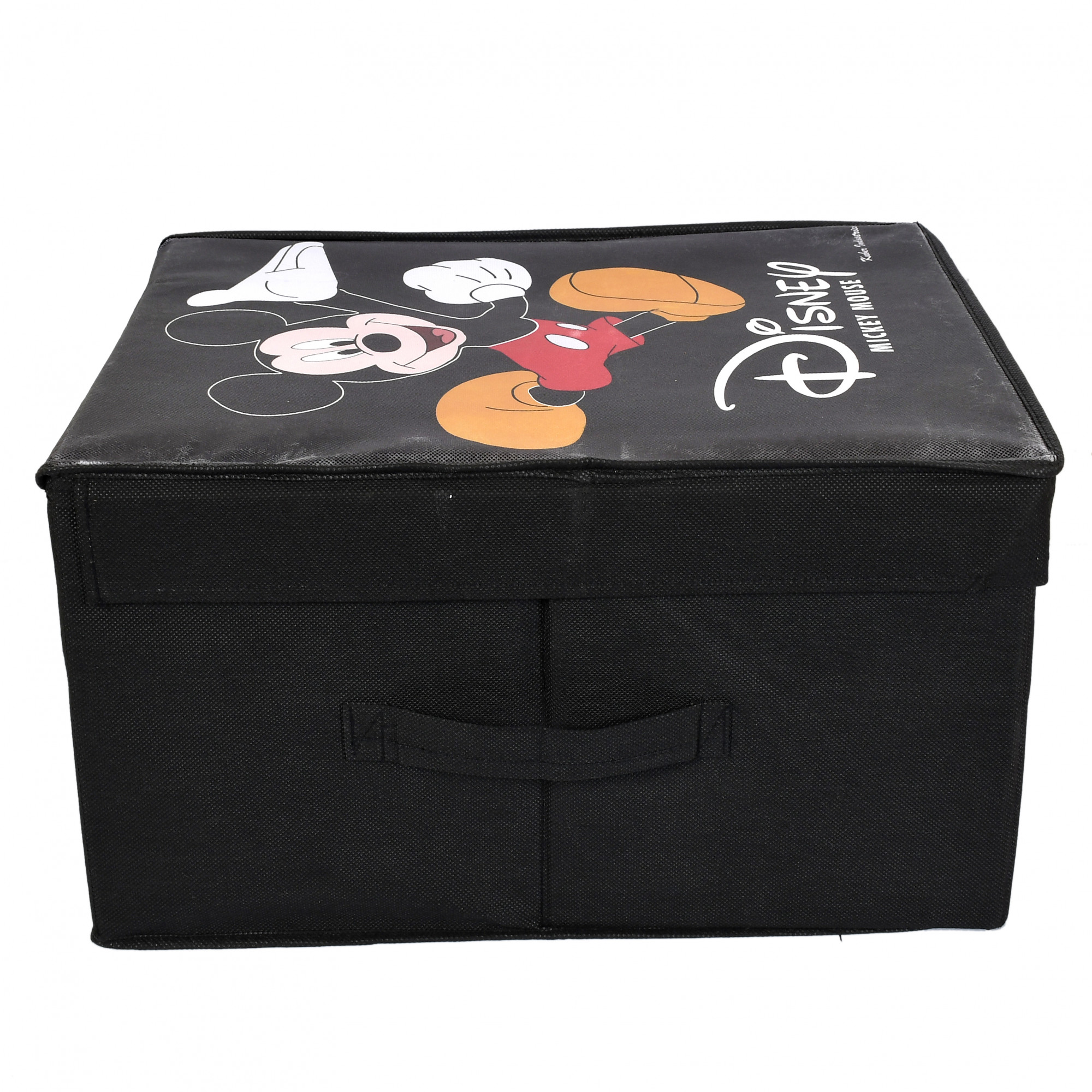 Kuber Industries Disney Mickey Mouse Print Non Woven Fabric Foldable Saree Cover Storage Organizer Box with With Lid, Extra Large (Black)-KUBMART1716