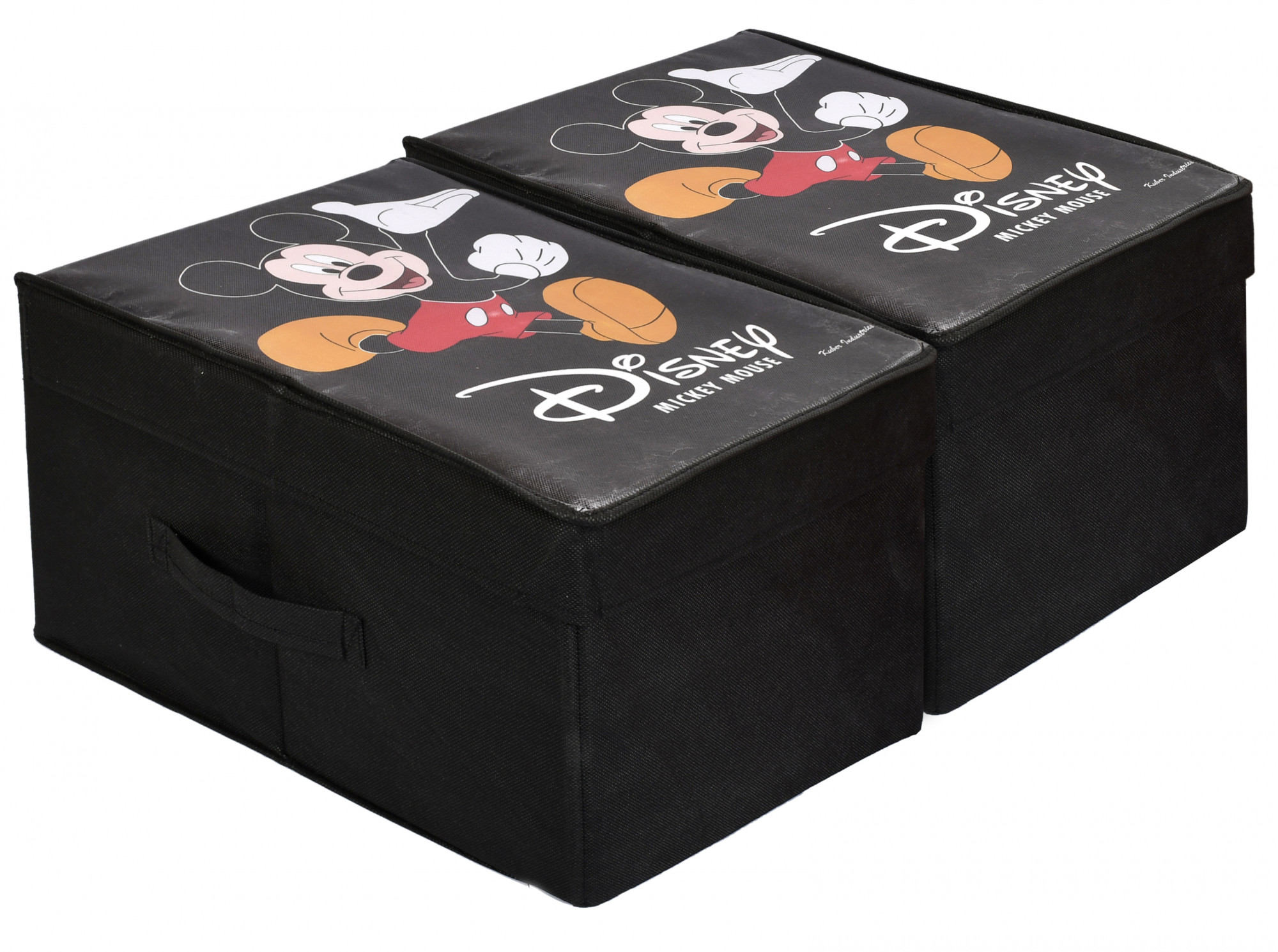 Kuber Industries Disney Mickey Mouse Print Non Woven Fabric Foldable Saree Cover Storage Organizer Box with With Lid, Extra Large (Black)-KUBMART1716