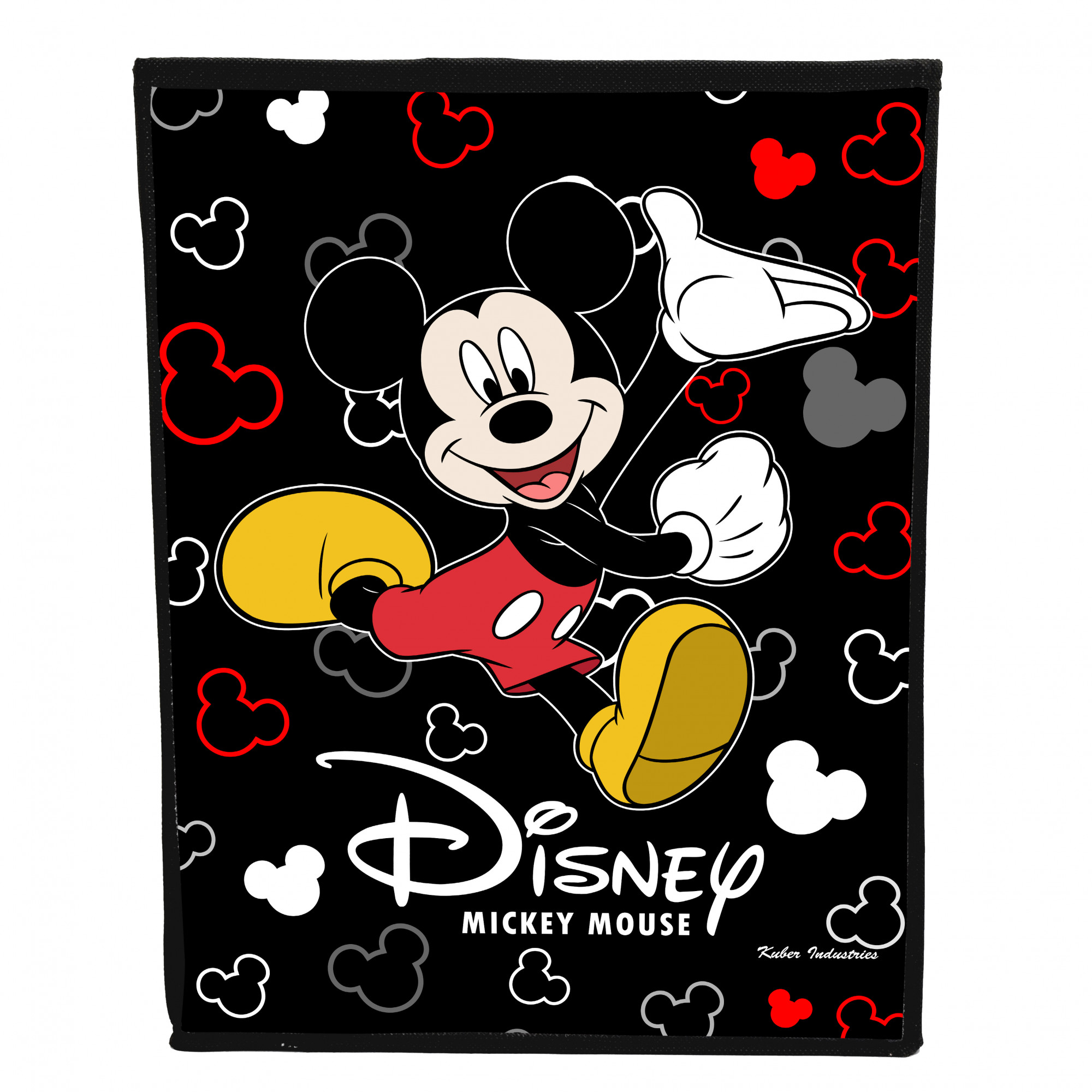 Kuber Industries Disney Mickey Mouse Print Non Woven Large Size Fabric Foldable Laundry Basket And Small Size Cube Toy,Books,Shoes Storage Box With Handle (Set Of 2, Black)-KUBMRT11899