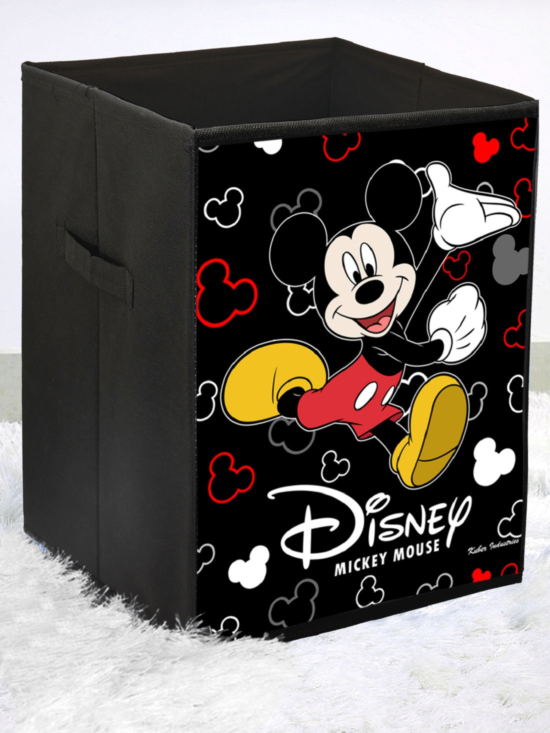 Kuber Industries Disney Mickey Mouse Print Non Woven Large Size Fabric Foldable Laundry Basket And Small Size Cube Toy,Books,Shoes Storage Box With Handle (Set Of 2, Black)-KUBMRT11899