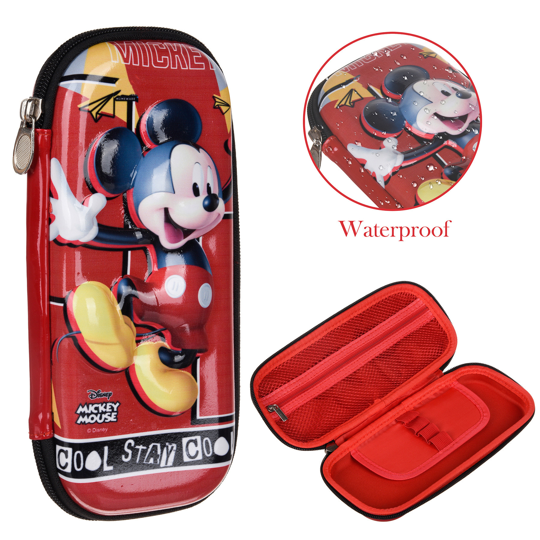 Kuber Industries Disney Mickey Pencil Pouch  School Pencil Case for Kids  Pen-Pencil Box for Kids  Geometry Box  Compass Box  School Stationery Supplies  Red