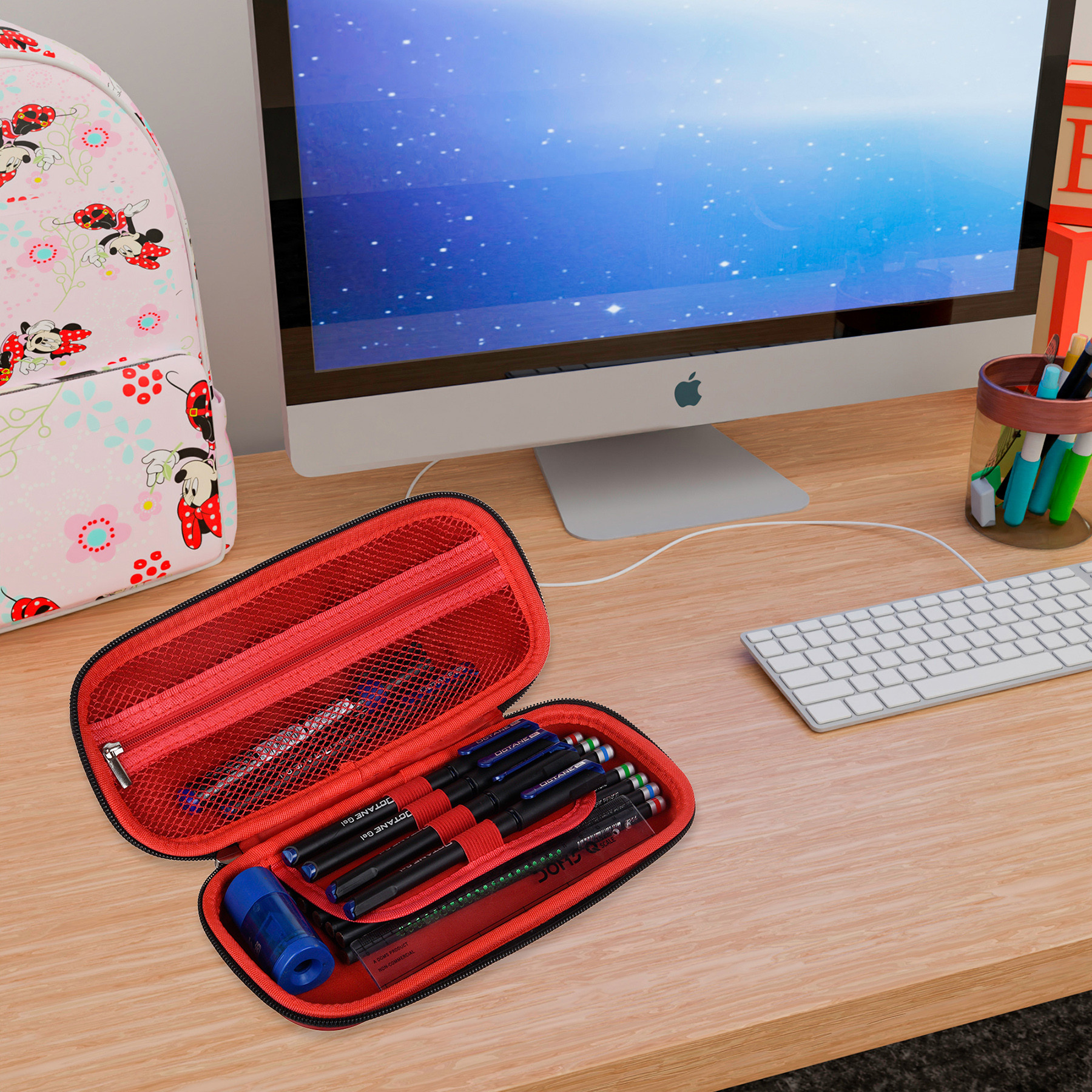 Kuber Industries Disney Mickey Pencil Pouch  School Pencil Case for Kids  Pen-Pencil Box for Kids  Geometry Box  Compass Box  School Stationery Supplies  Red