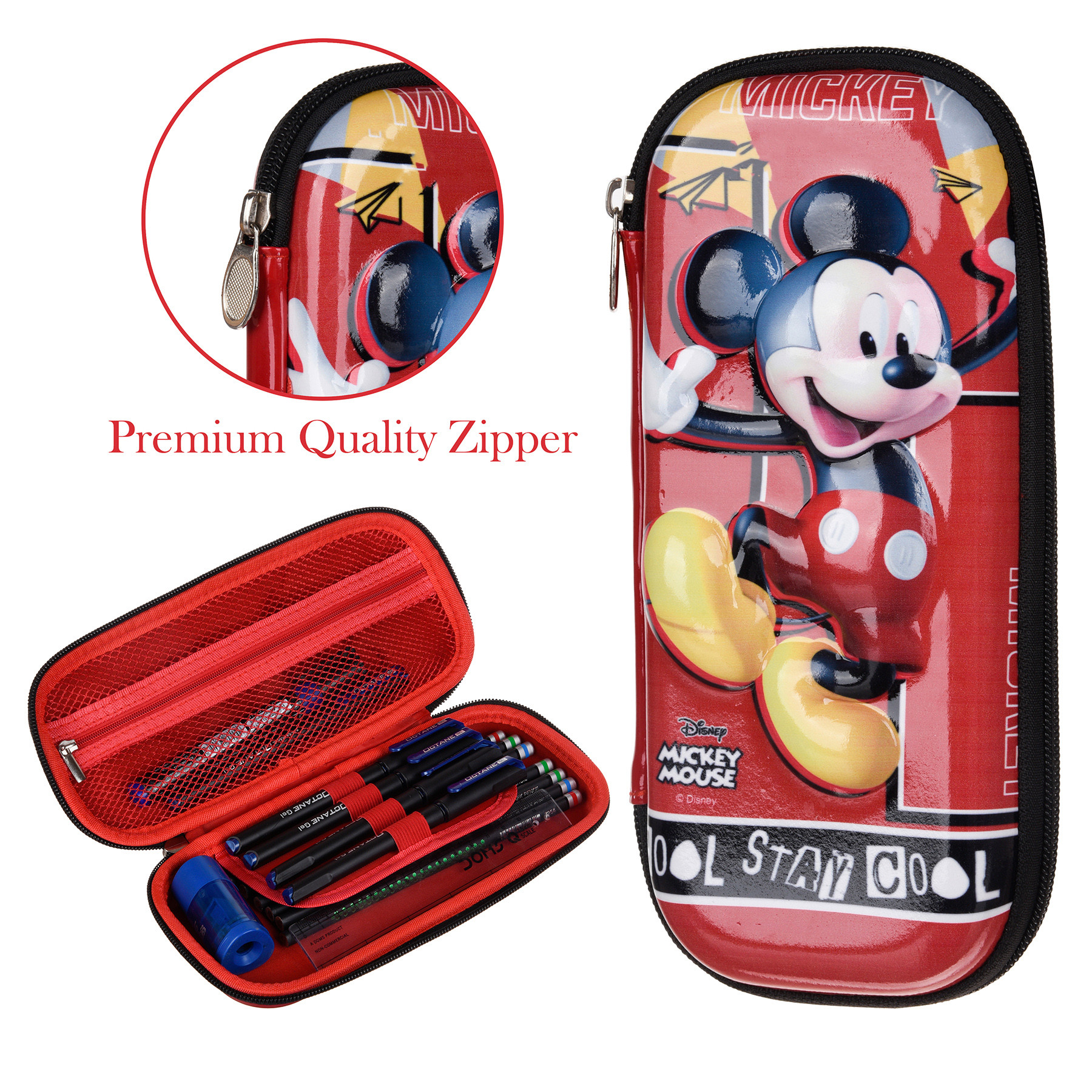 Kuber Industries Disney Mickey Pencil Pouch | School Pencil Case for Kids | Pen-Pencil Box for Kids | Geometry Box | Compass Box | School Stationery Supplies | Red