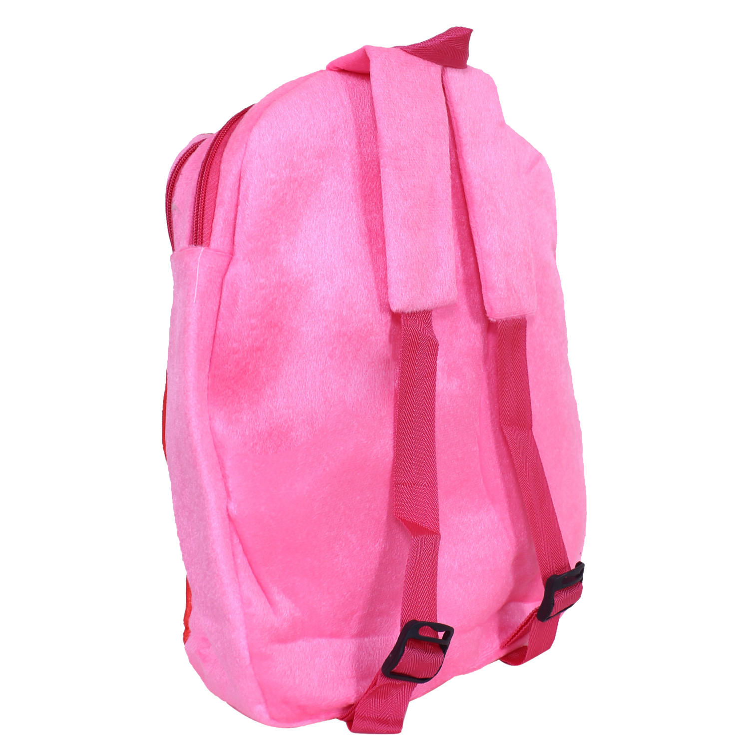 Kuber Industries Disney Mickey Plush Backpack|2 Compartment Stitched Velvet School Bag|Durable Toddler Haversack For Travel,School with Zipper Closure (Red & Pink)