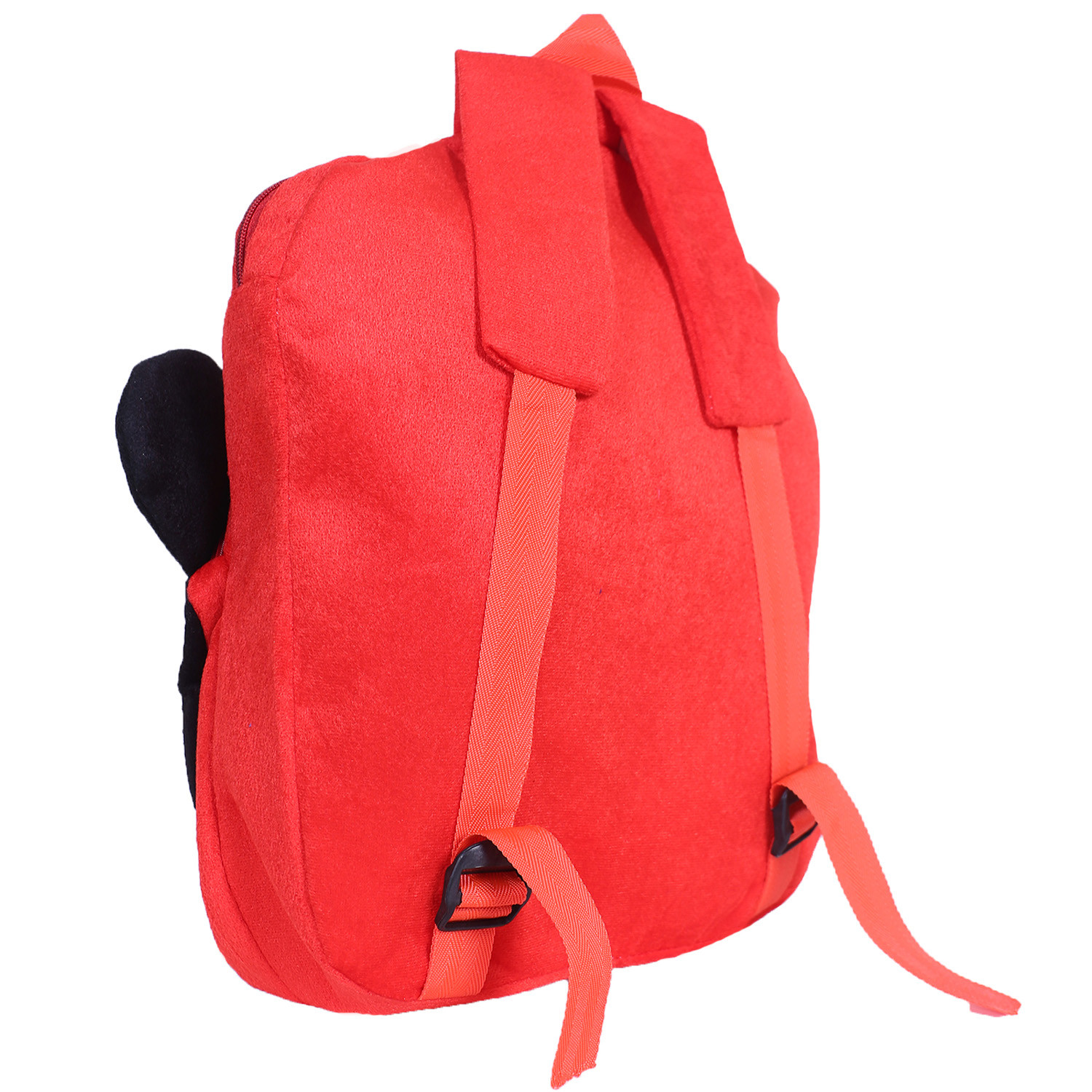 Kuber Industries Disney Mickey Plush Backpack|2 Compartment Velvet School Bag|Lower Side Mickey Face Haversack For Travel,School with Zipper (Red)