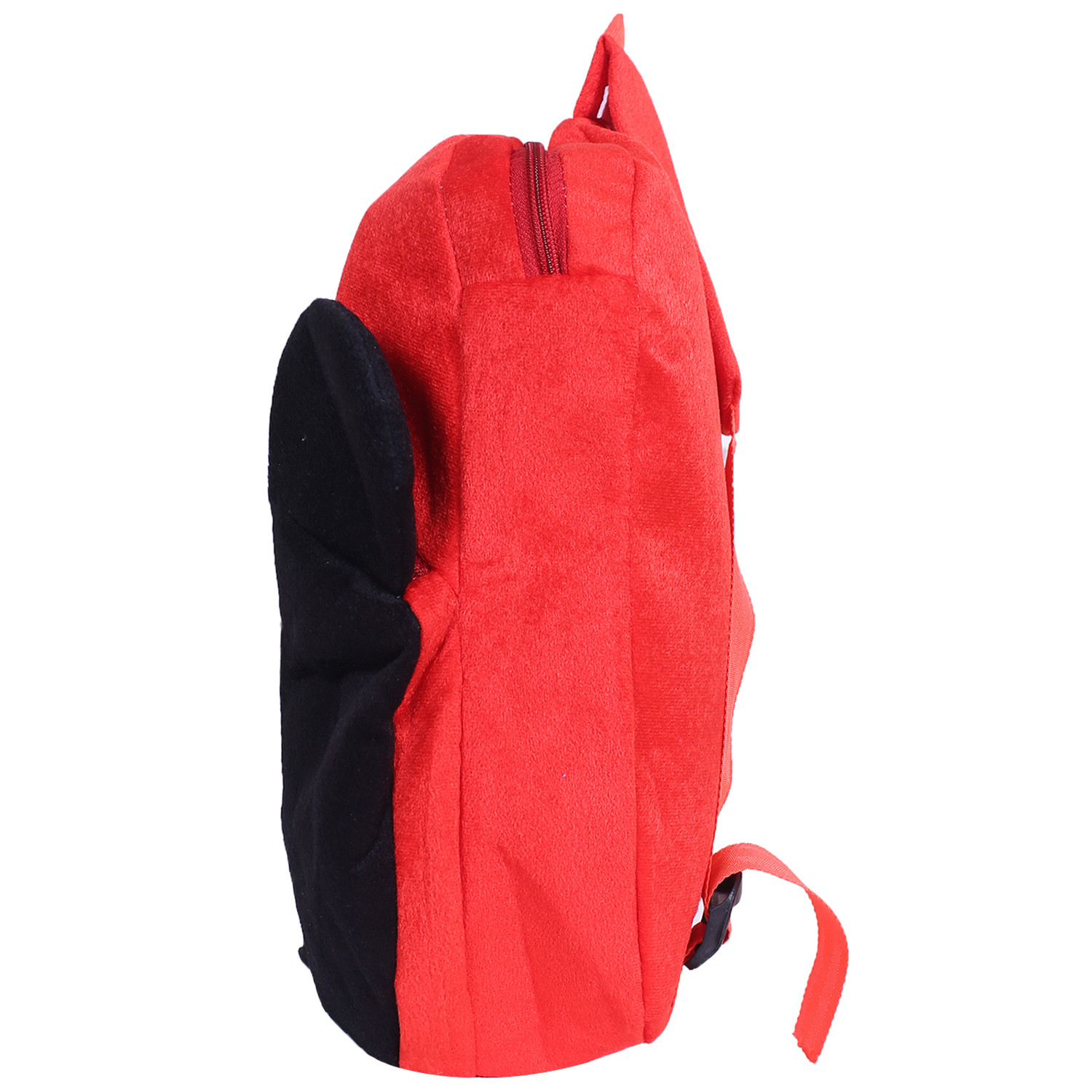 Kuber Industries Disney Mickey Plush Backpack|2 Compartment Velvet School Bag|Lower Side Mickey Face Haversack For Travel,School with Zipper (Red)