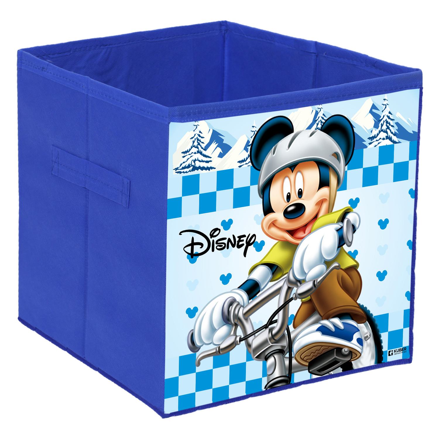 Kuber Industries Disney Mickey Print Durable & Collapsible Square Storage Box|Clothes Organizer With Handle,.(Blue)