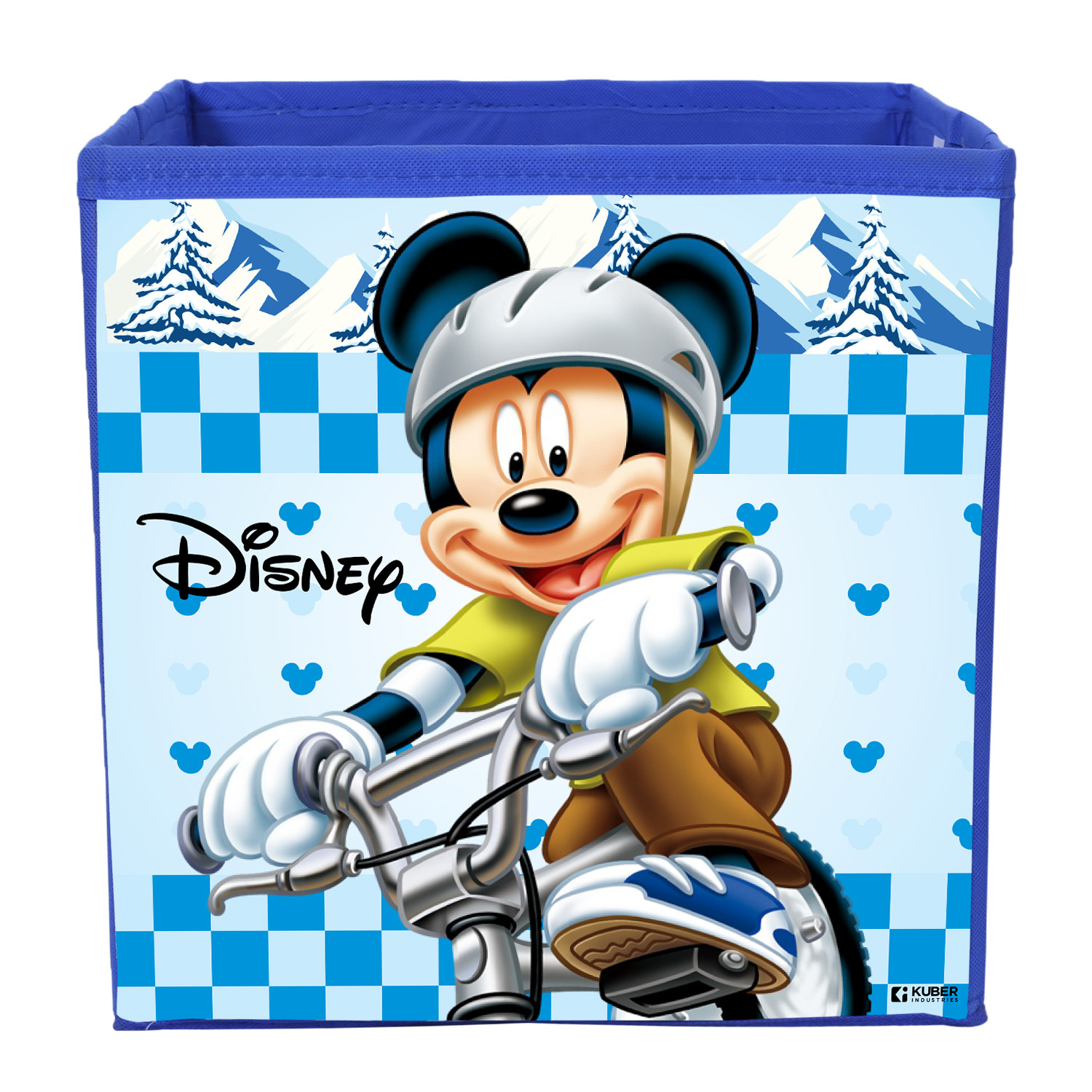 Kuber Industries Disney Mickey Print Durable & Collapsible Square Storage Box|Clothes Organizer With Handle,.(Blue)