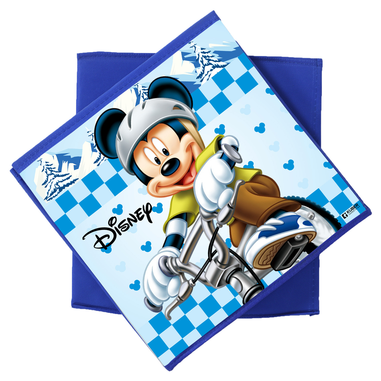 Kuber Industries Disney Mickey Print Durable & Collapsible Square Storage Box|Clothes Organizer With Handle,.(Blue)