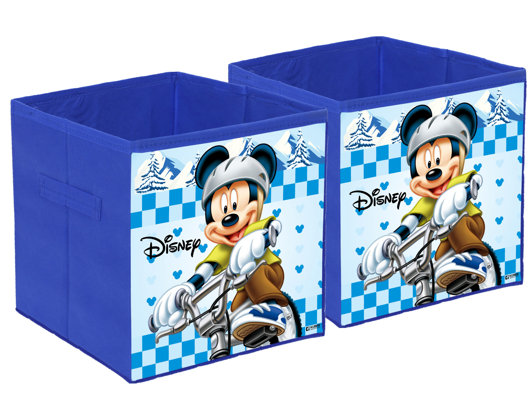 Kuber Industries Disney Mickey Print Durable & Collapsible Square Storage Box|Clothes Organizer With Handle,.(Blue)