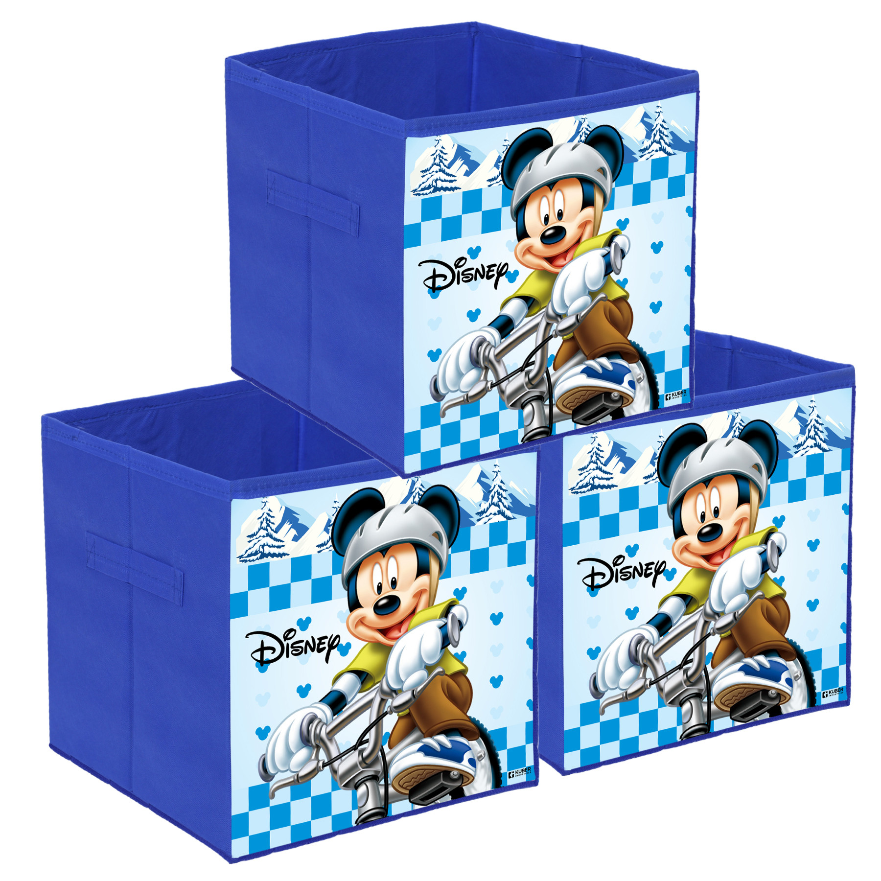 Kuber Industries Disney Mickey Print Durable & Collapsible Square Storage Box|Clothes Organizer With Handle,.(Blue)