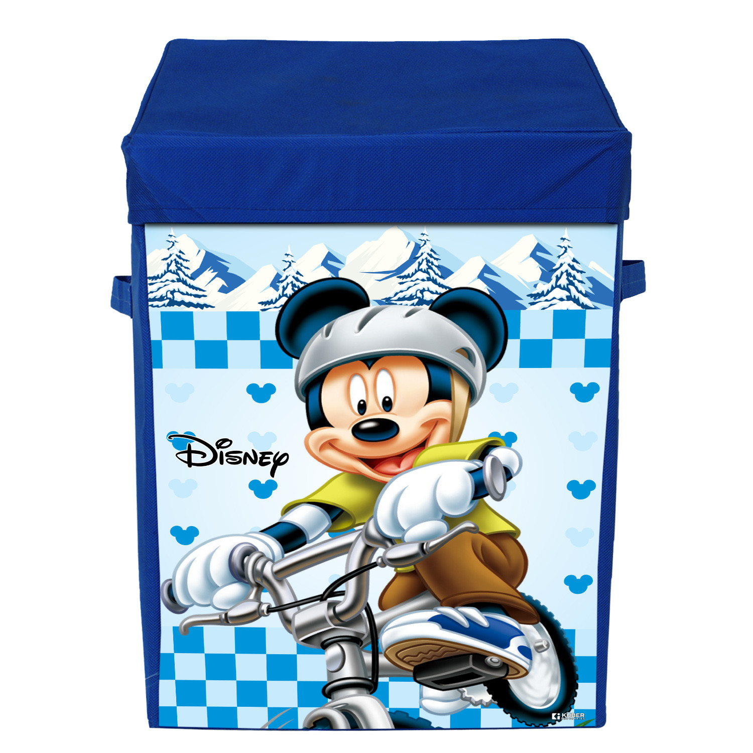 Kuber Industries Disney Mickey Print Foldable Laundry Basket|Clothes Storage Basket With Handle & Lid,60 Ltr.(Blue)