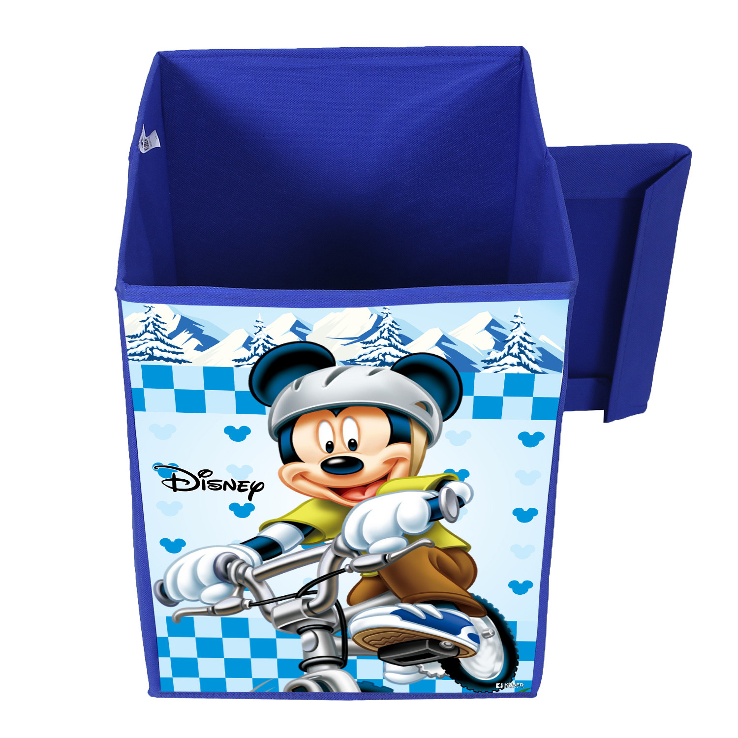 Kuber Industries Disney Mickey Print Foldable Laundry Basket|Clothes Storage Basket With Handle & Lid,60 Ltr.(Blue)