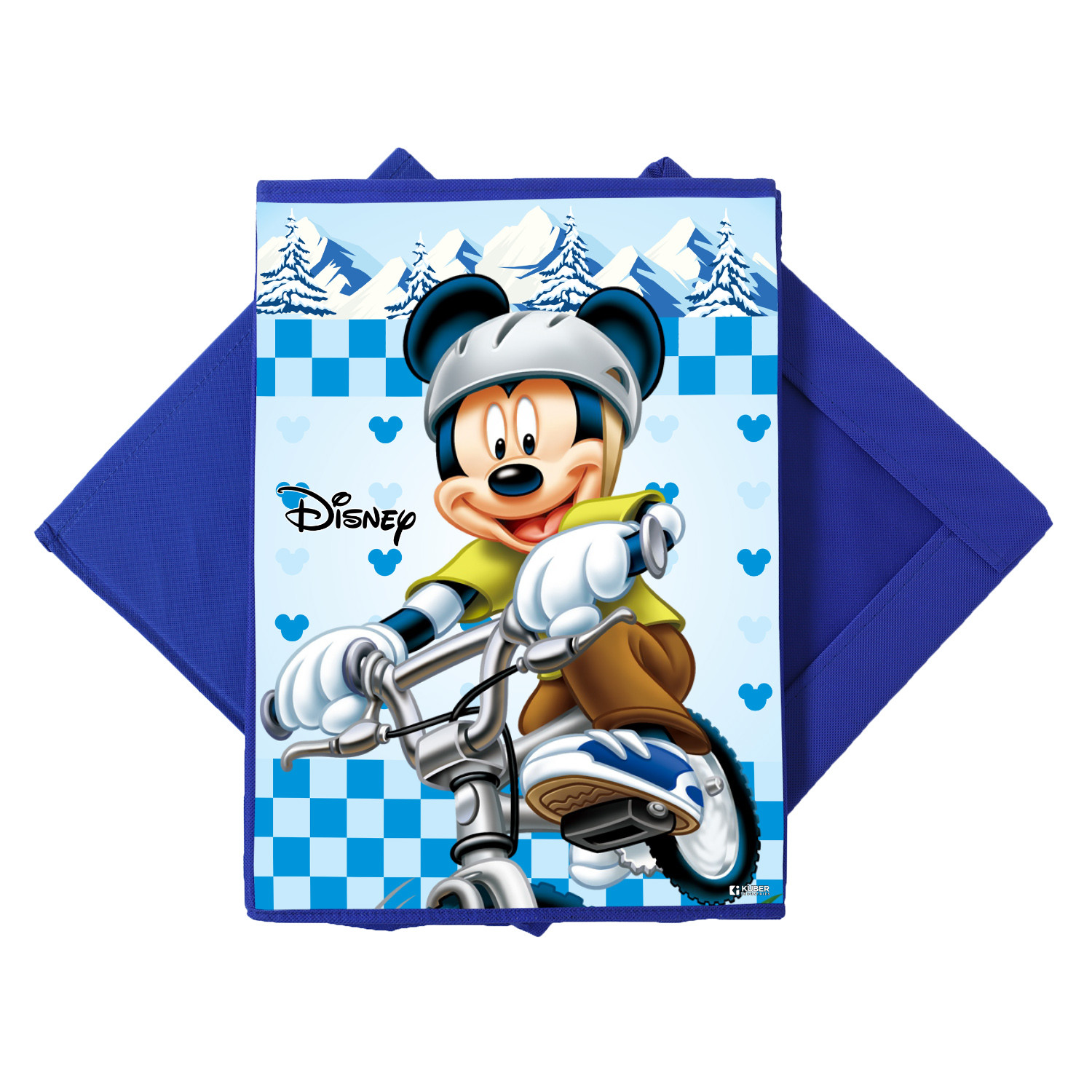 Kuber Industries Disney Mickey Print Foldable Laundry Basket|Clothes Storage Basket With Handle & Lid,60 Ltr.(Blue)