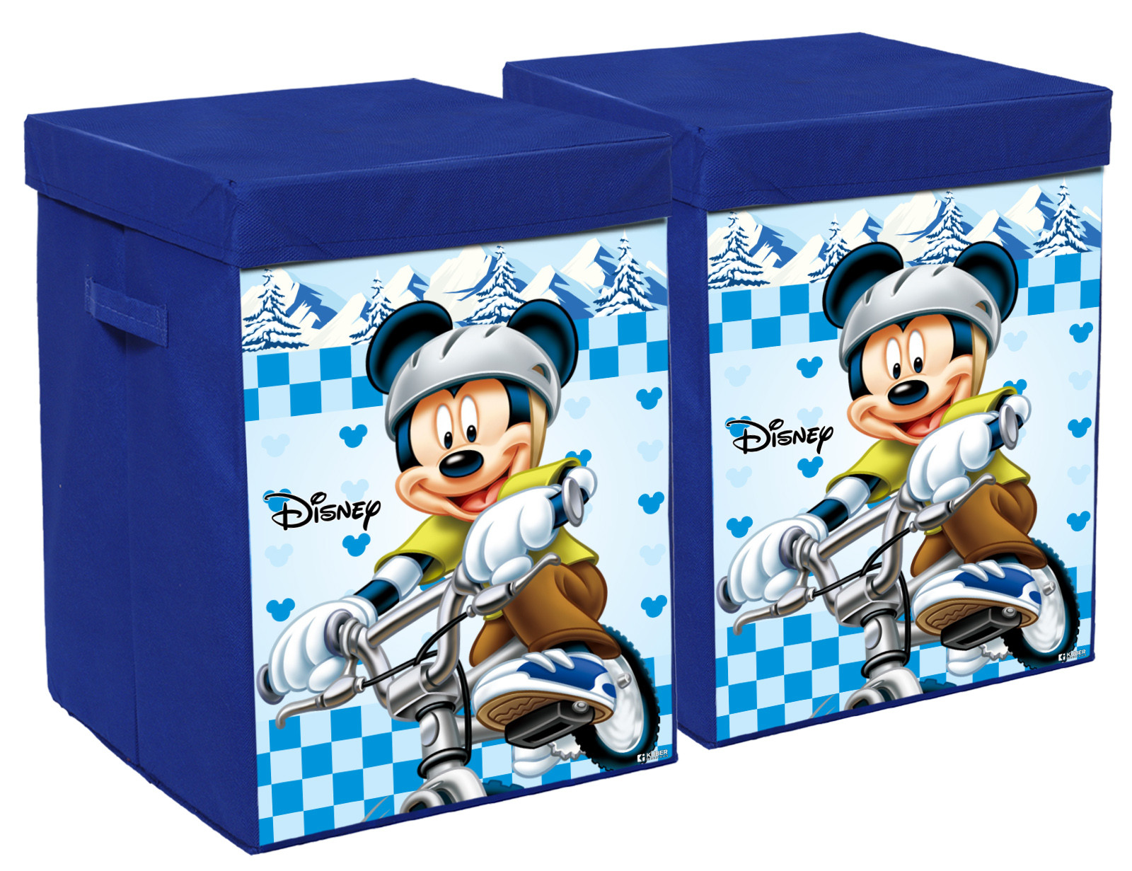 Kuber Industries Disney Mickey Print Foldable Laundry Basket|Clothes Storage Basket With Handle & Lid,60 Ltr.(Blue)
