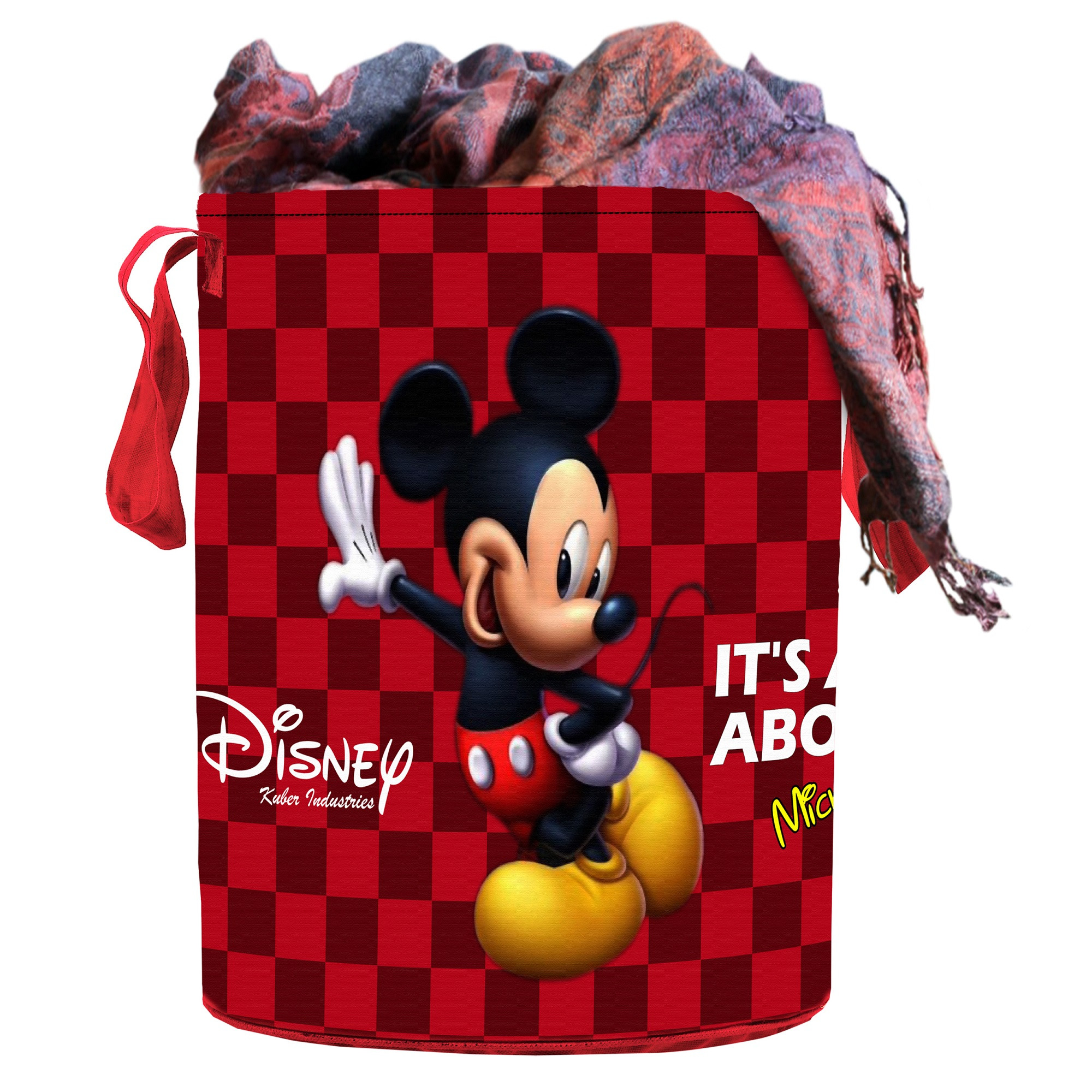 Kuber Industries Disney Mickey Print Non Woven Fabric Foldable Laundry Basket , Toy Storage Basket, Cloth Storage Basket With Handles,45 Ltr (Maroon)