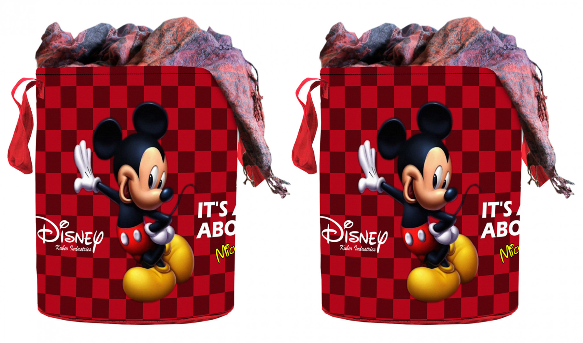 Kuber Industries Disney Mickey Print Non Woven Fabric Foldable Laundry Basket , Toy Storage Basket, Cloth Storage Basket With Handles,45 Ltr (Maroon)
