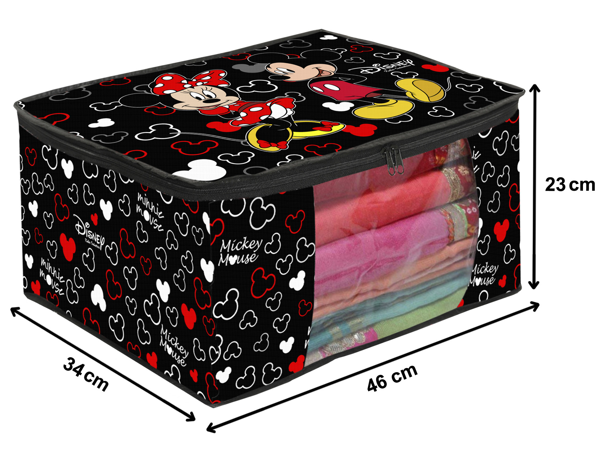 Kuber Industries Disney Mickey Print Non Woven Fabric Saree Cover/Clothes Organiser For Wardrobe Set with Transparent Window, Extra Large (Black) -HS_35_KUBMART18125