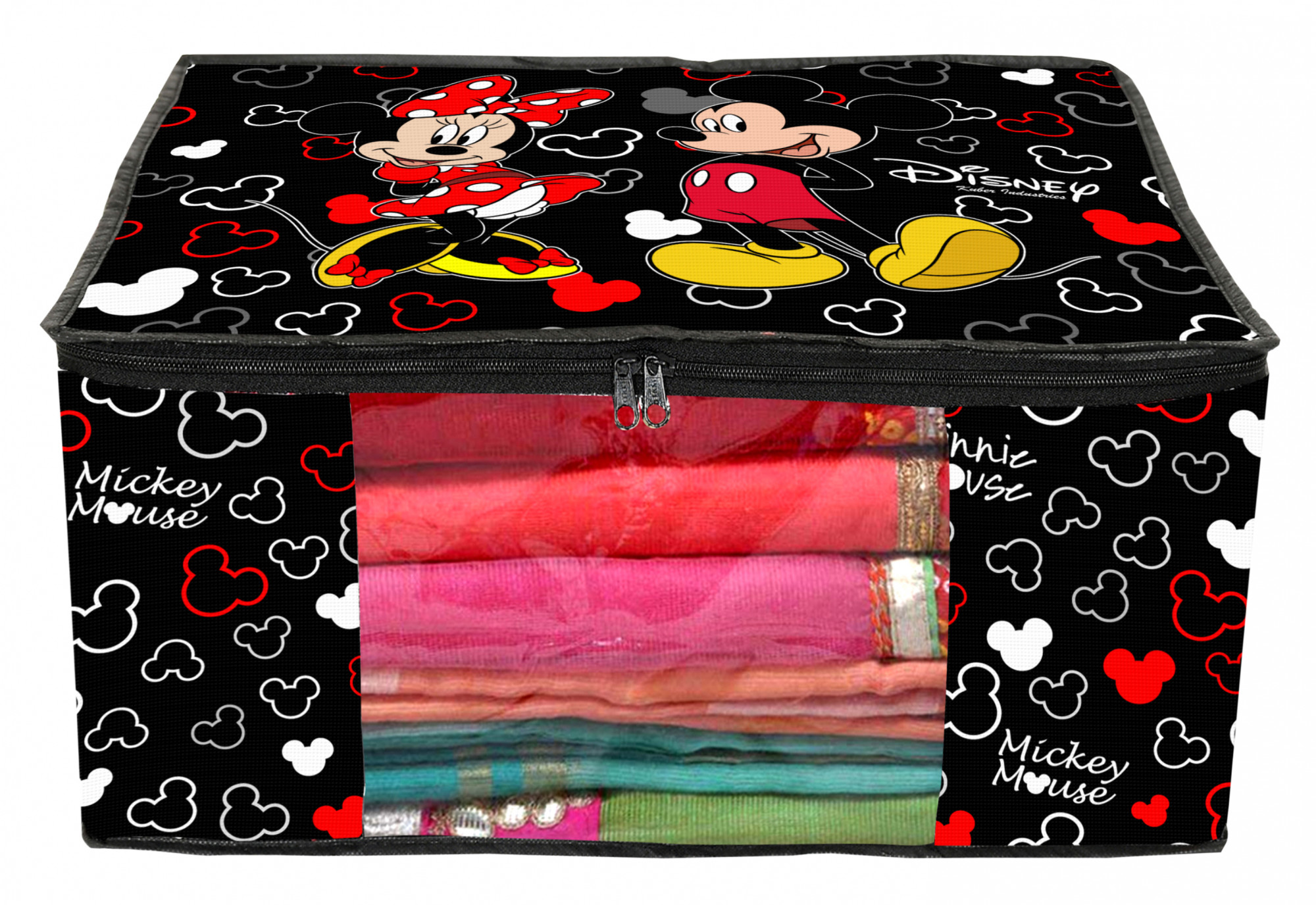 Kuber Industries Disney Mickey Print Non Woven Fabric Saree Cover/Clothes Organiser For Wardrobe Set with Transparent Window, Extra Large (Black) -HS_35_KUBMART18125