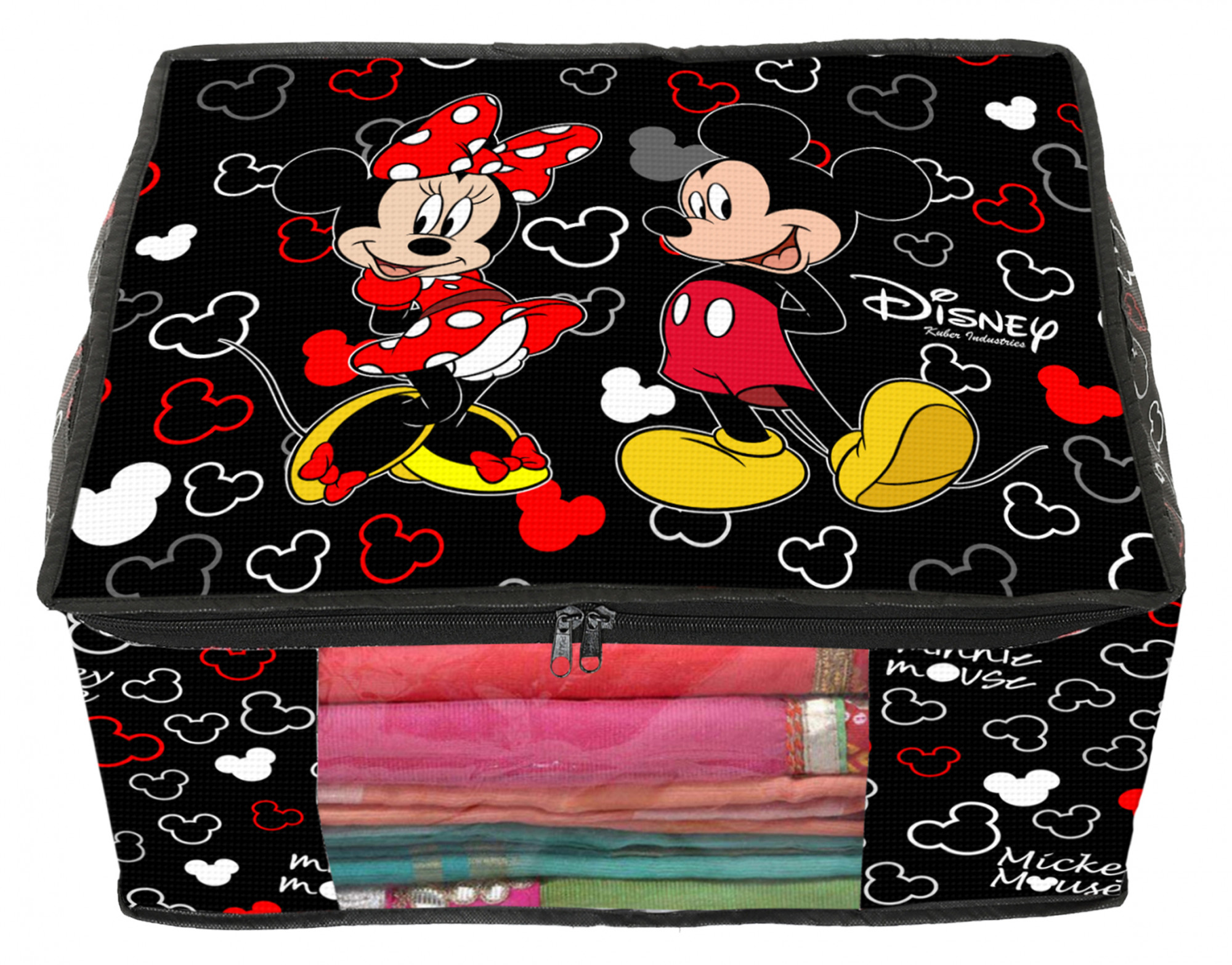 Kuber Industries Disney Mickey Print Non Woven Fabric Saree Cover/Clothes Organiser For Wardrobe Set with Transparent Window, Extra Large (Black) -HS_35_KUBMART18125