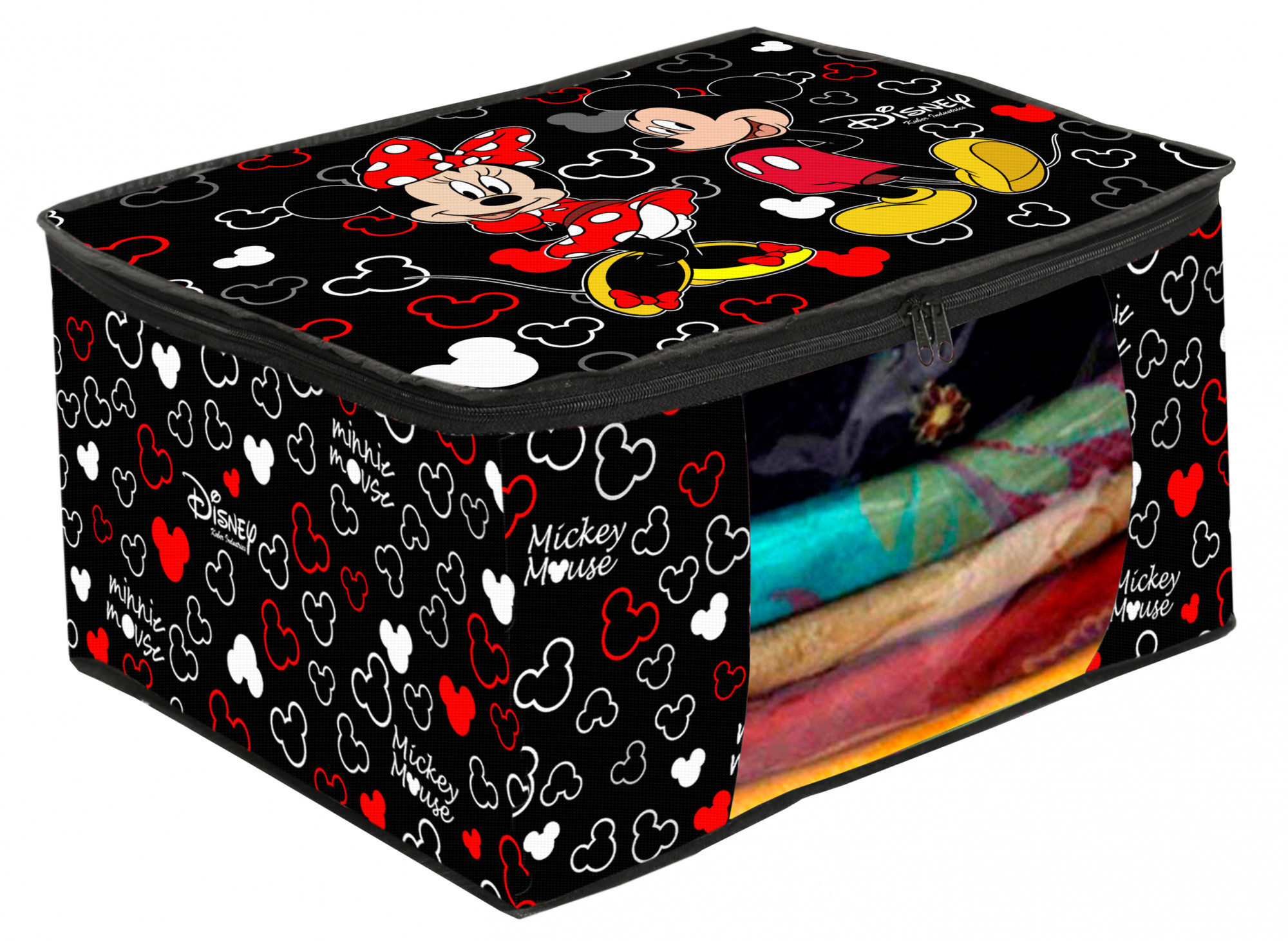 Kuber Industries Disney Mickey Print Non Woven Fabric Saree Cover/Clothes Organiser For Wardrobe Set with Transparent Window, Extra Large (Black) -HS_35_KUBMART18125