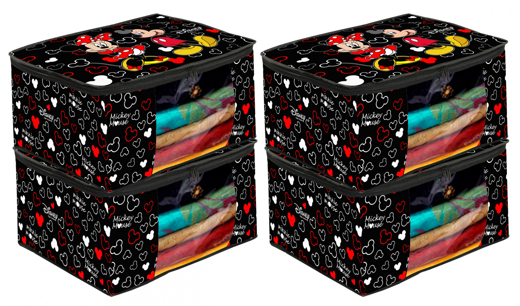 Kuber Industries Disney Mickey Print Non Woven Fabric Saree Cover/Clothes Organiser For Wardrobe Set with Transparent Window, Extra Large (Black) -HS_35_KUBMART18125