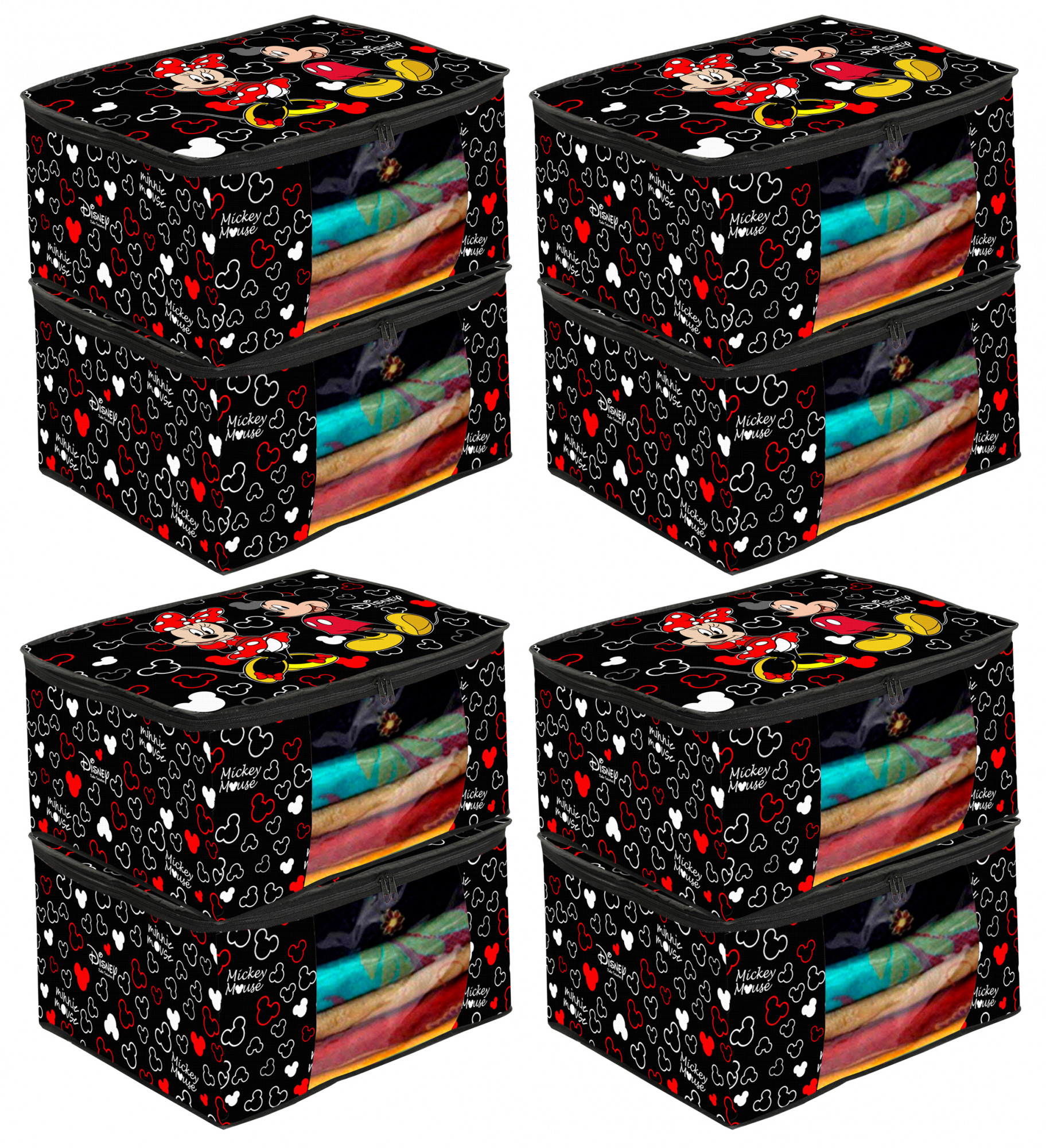 Kuber Industries Disney Mickey Print Non Woven Fabric Saree Cover/Clothes Organiser For Wardrobe Set with Transparent Window, Extra Large (Black) -HS_35_KUBMART18125