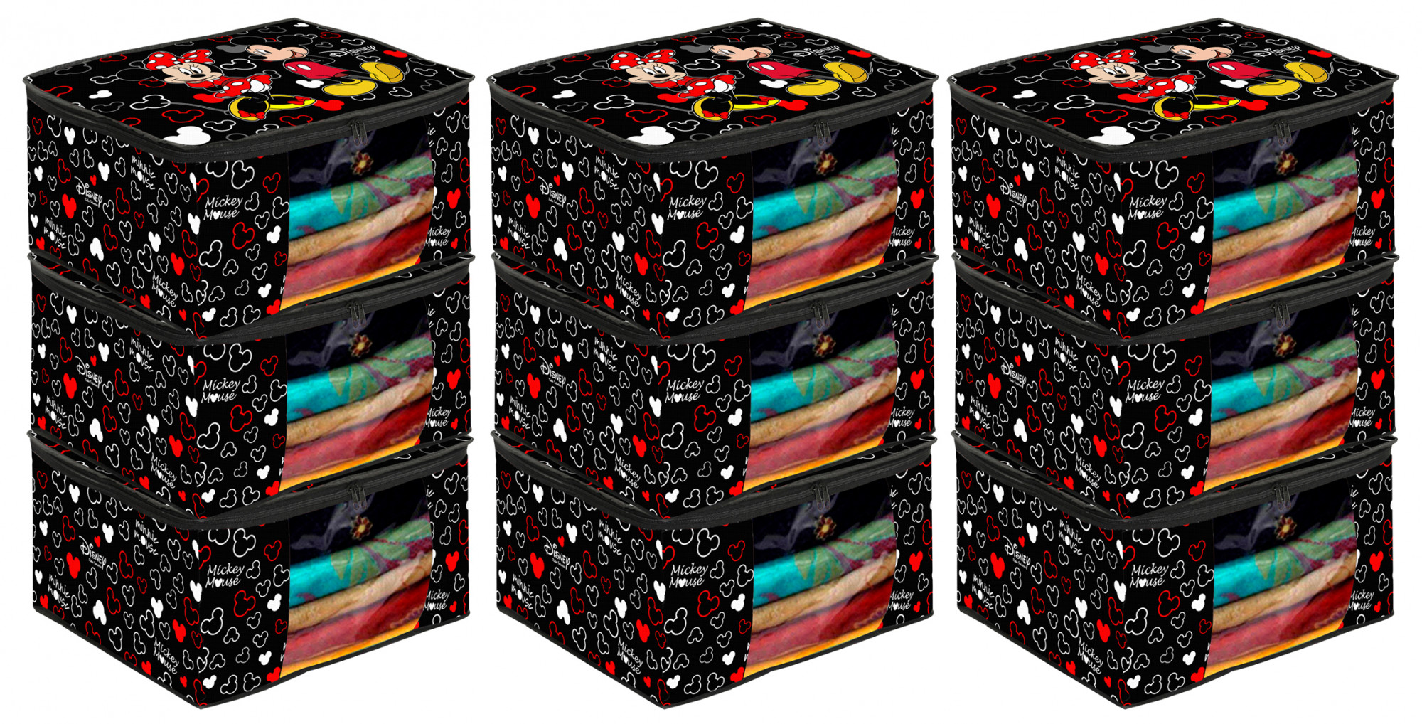 Kuber Industries Disney Mickey Print Non Woven Fabric Saree Cover/Clothes Organiser For Wardrobe Set with Transparent Window, Extra Large (Black) -HS_35_KUBMART18125