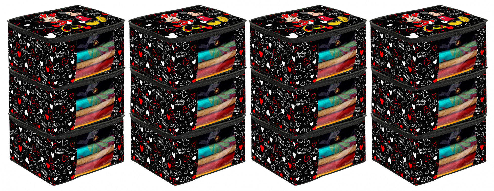 Kuber Industries Disney Mickey Print Non Woven Fabric Saree Cover/Clothes Organiser For Wardrobe Set with Transparent Window, Extra Large (Black) -HS_35_KUBMART18125