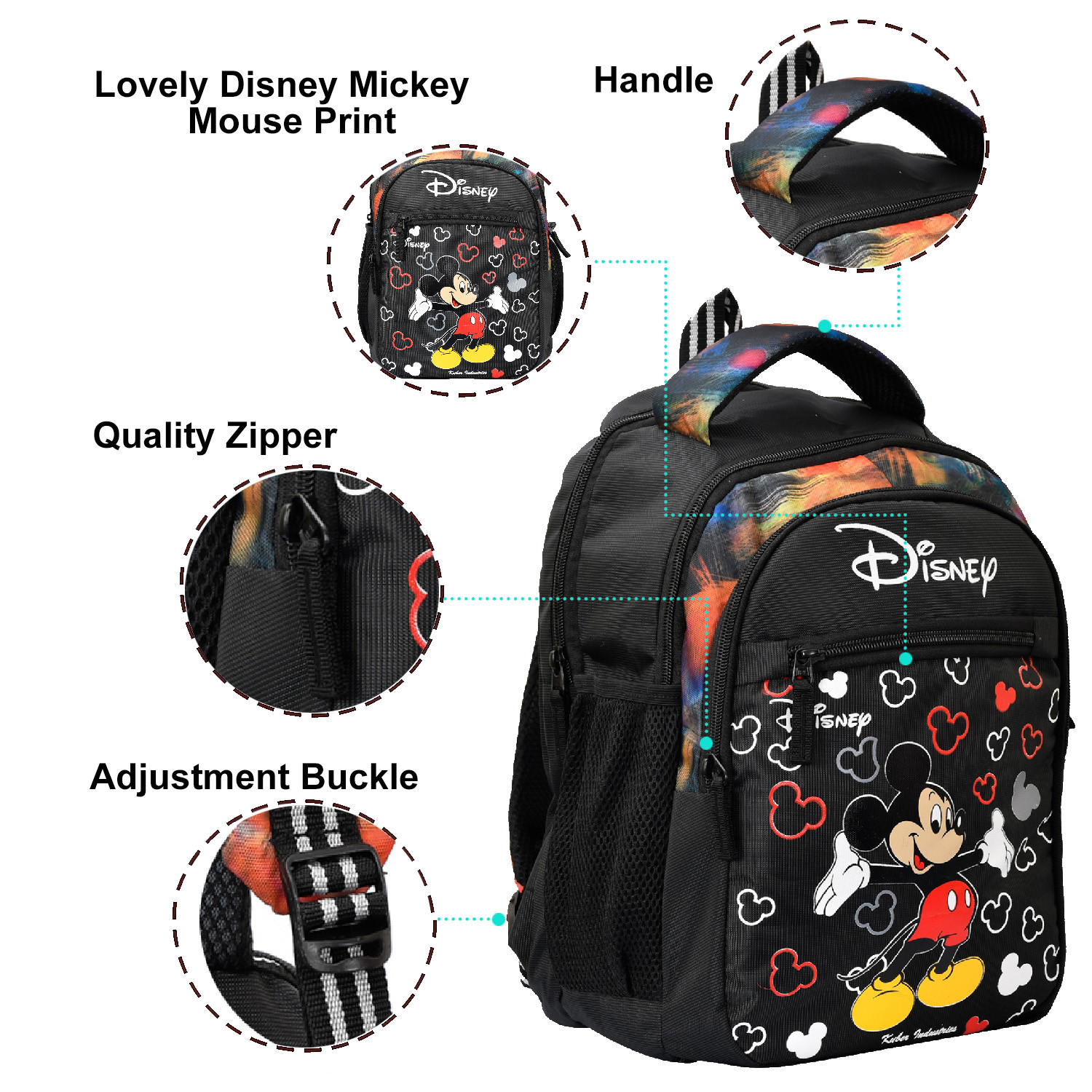 Kuber Industries Disney-Mickey School Bag | Kids School Bags | Student Bookbag | Spacious School Bag | School Bag for Girls & Boys | School Backpack for Kids | 4 Compartments School Bag | Black