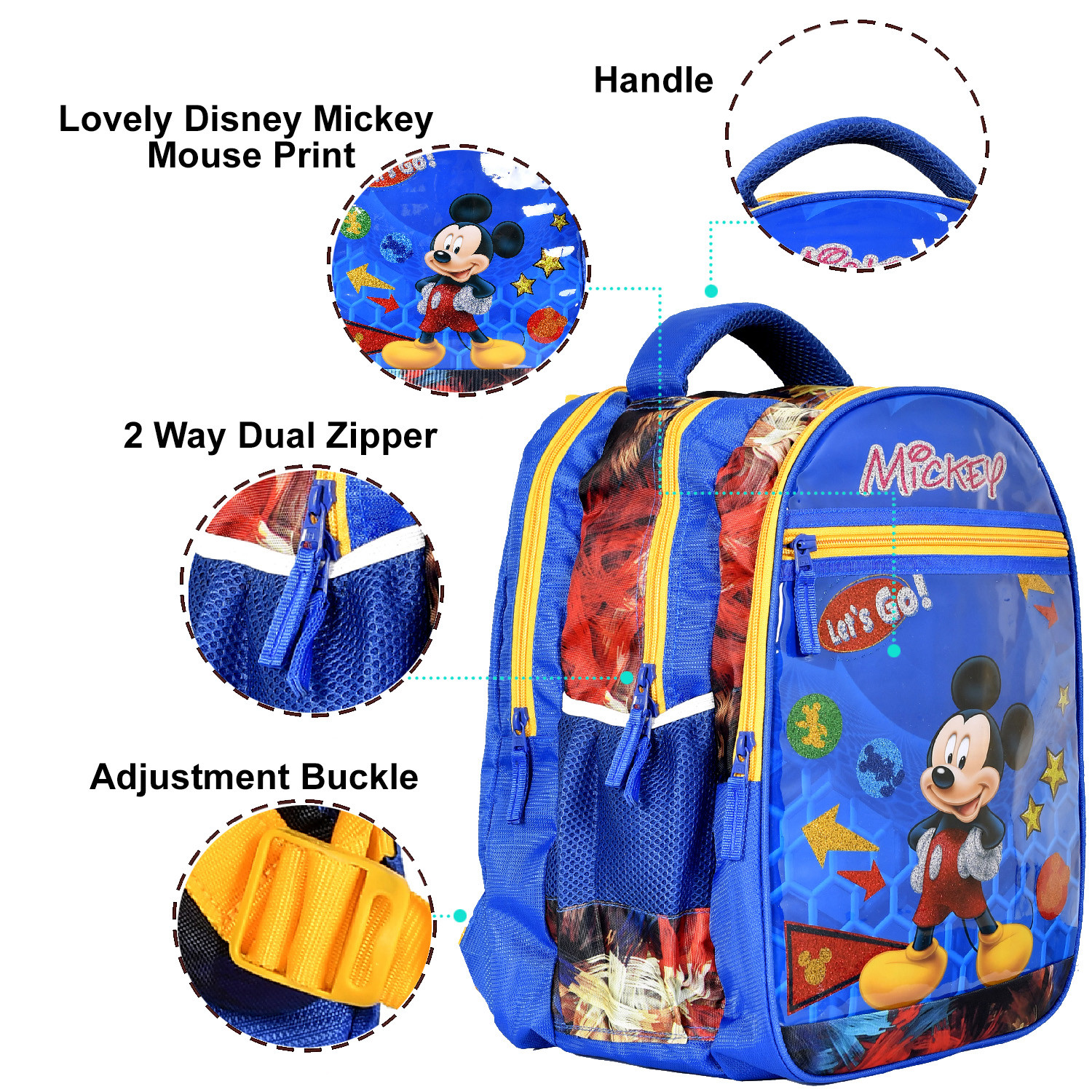 Kuber Industries Disney Mickey School Bag  Shining Laminated School Bags  Student Bookbag  School Bag for Girls  Boys  School Backpack for Kids  4 Compartments School Bag  Blue