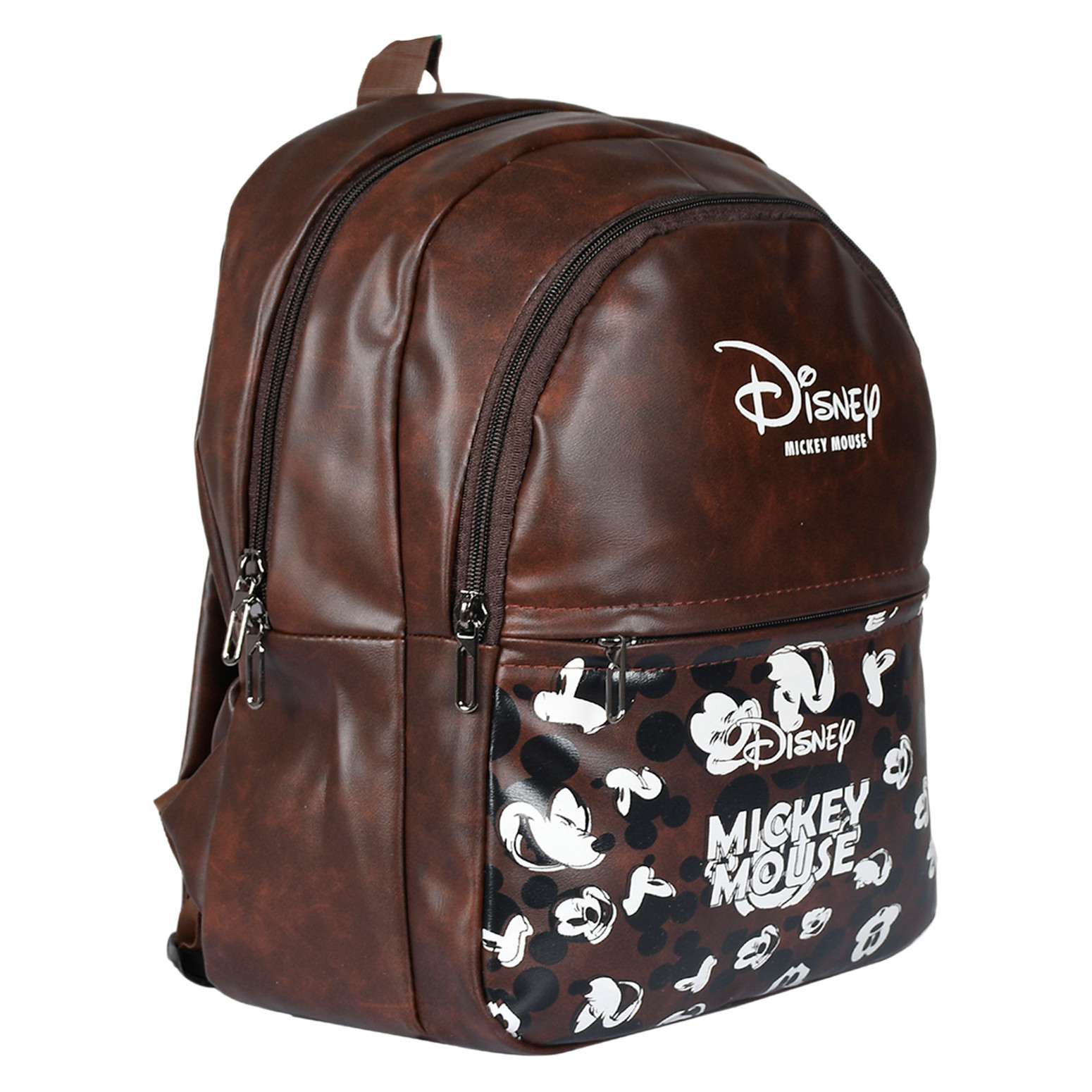 Kuber Industries Disney Mickey School Bag for Kids|Stylish Backpacks for Kids|Leather Waterproof Shoulder Straps Bag for College|Travel (Brown)