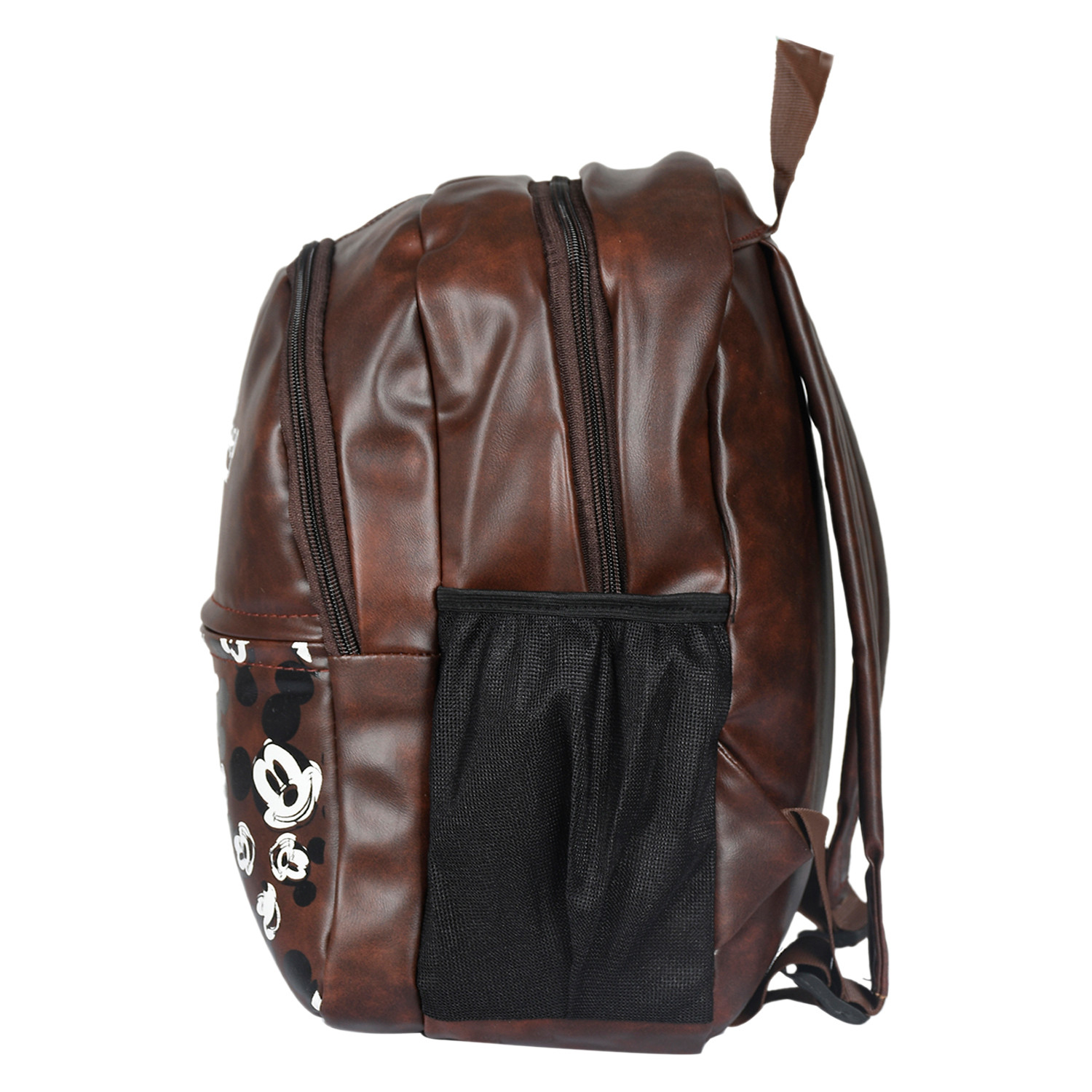 Kuber Industries Disney Mickey School Bag for Kids|Stylish Backpacks for Kids|Leather Waterproof Shoulder Straps Bag for College|Travel (Brown)