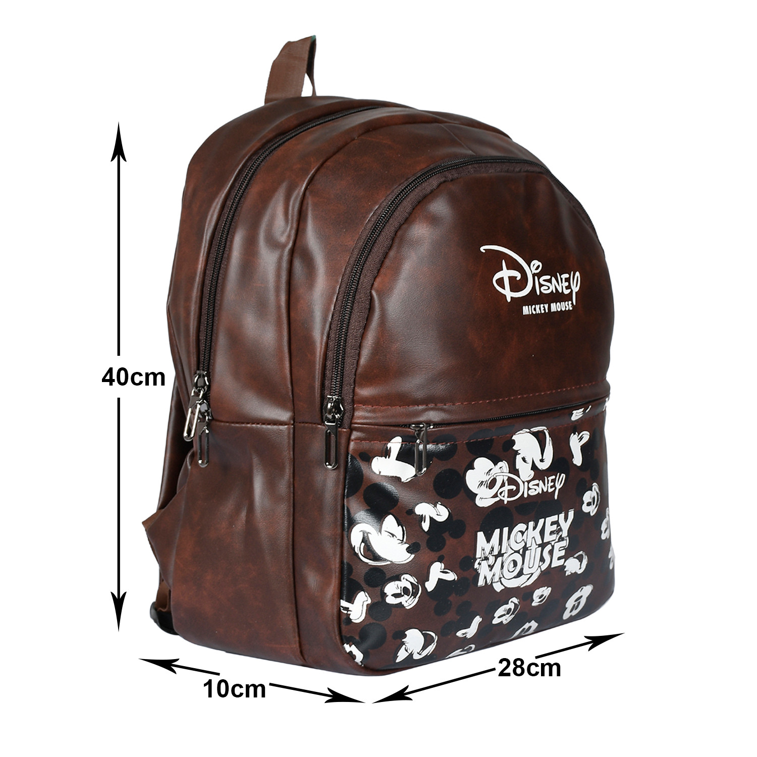 Kuber Industries Disney Mickey School Bag for Kids|Stylish Backpacks for Kids|Leather Waterproof Shoulder Straps Bag for College|Travel (Brown)