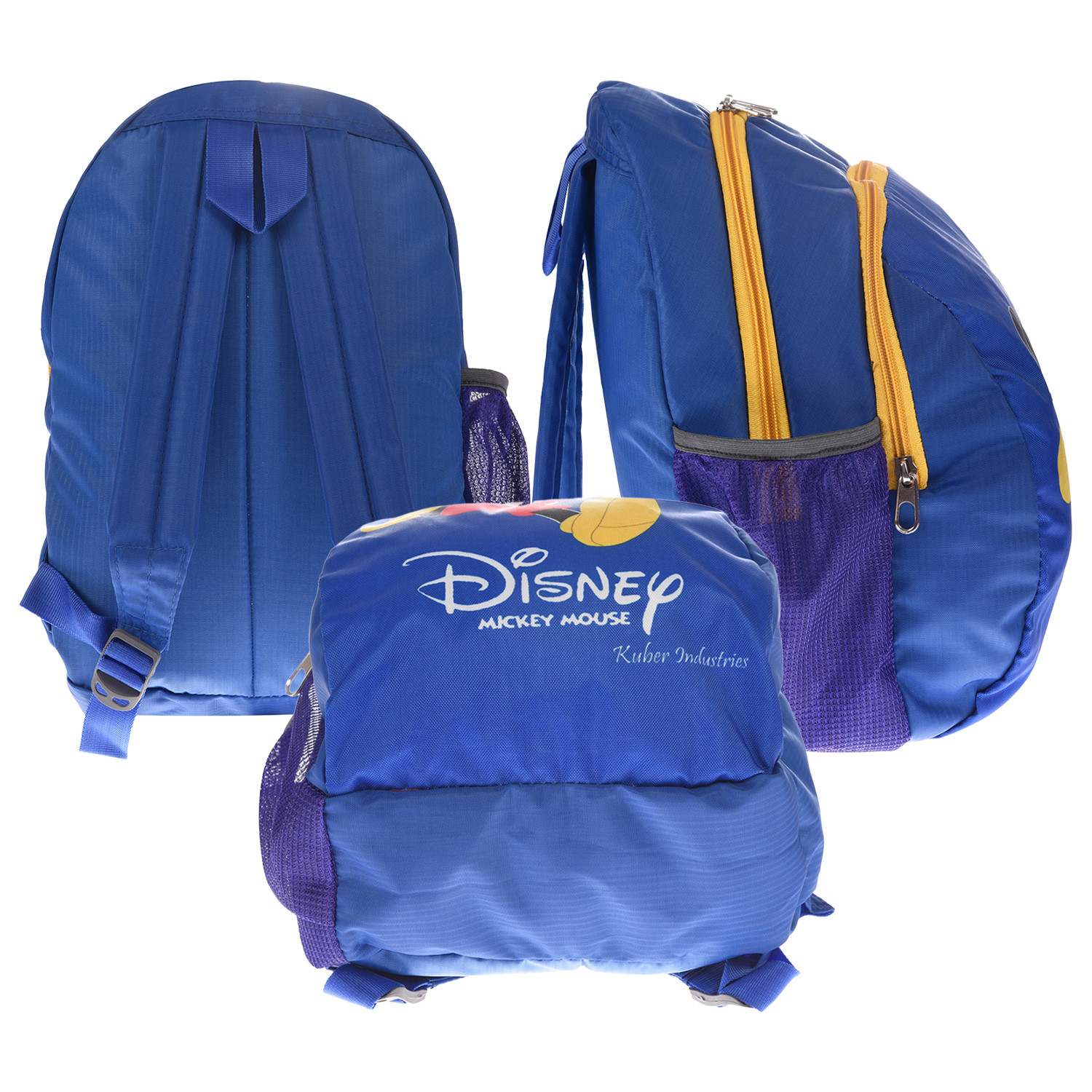 Kuber Industries Disney Mickey School Bag|2 Compartment Polyester School Bagpack|School Bag for Kids|School Bags for Girls with Zipper Closure (Blue)