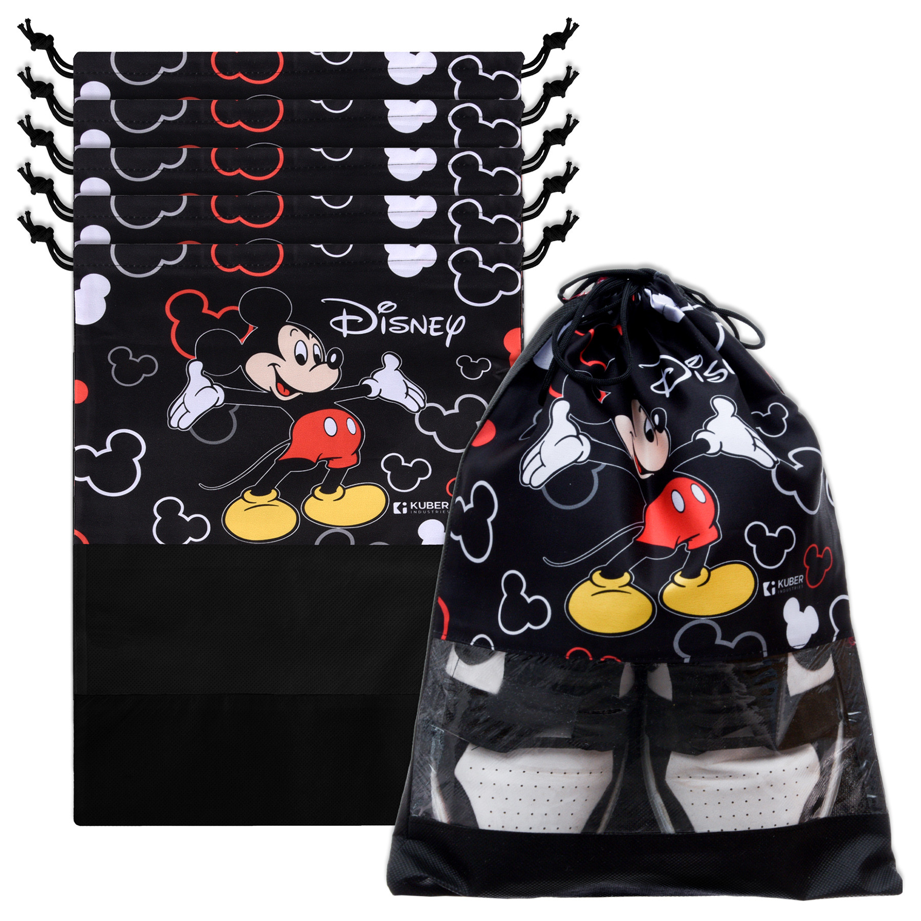 Kuber Industries Disney Mickey Shoe Cover | Travel Shoe Storage Bags | Polyester Storage Bag | Drawstring Shoe Cover | Shoe Organizer with Clear window |Black
