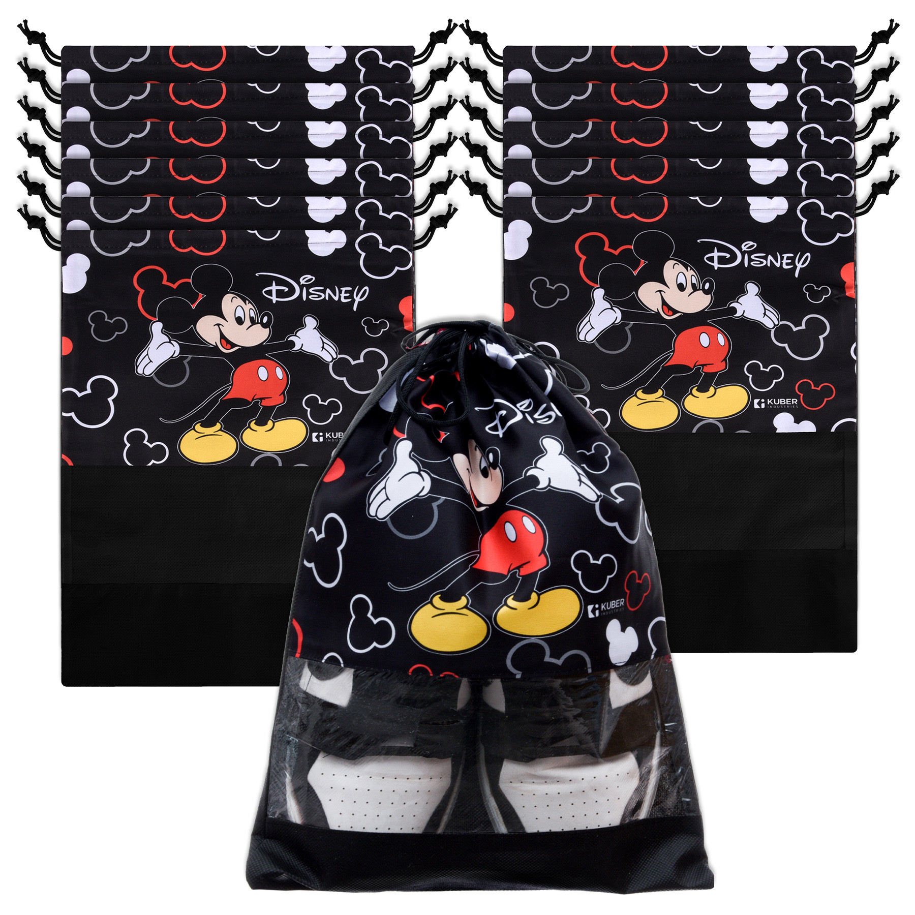 Kuber Industries Disney Mickey Shoe Cover | Travel Shoe Storage Bags | Polyester Storage Bag | Drawstring Shoe Cover | Shoe Organizer with Clear window |Black