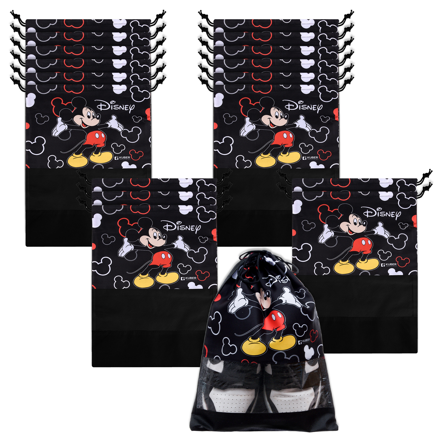 Kuber Industries Disney Mickey Shoe Cover | Travel Shoe Storage Bags | Polyester Storage Bag | Drawstring Shoe Cover | Shoe Organizer with Clear window |Black