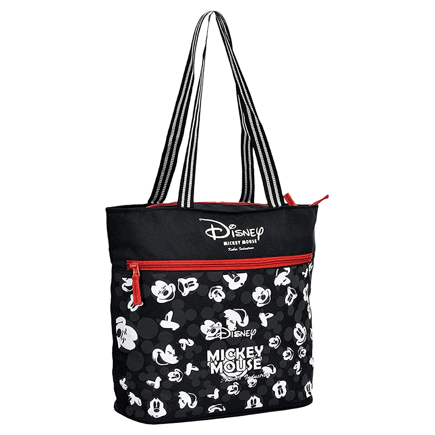 Kuber Industries Disney Mickey Shopping Bag  Grocery Handbag  Vegetable Bag  Front Pocket Shoulder Bag  Grocery Shopping Bag with Handle  Black