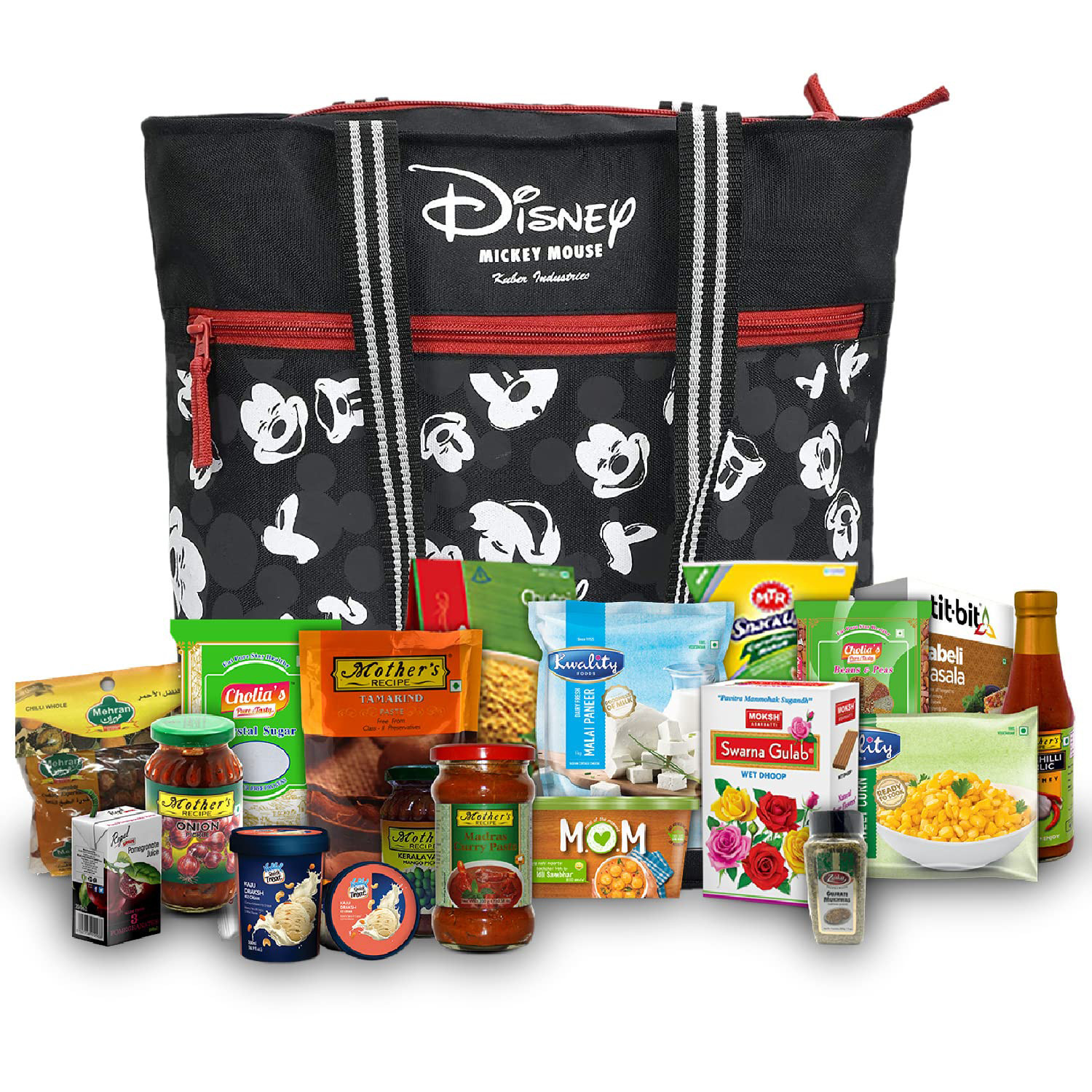 Kuber Industries Disney Mickey Shopping Bag | Grocery Handbag | Vegetable Bag | Front Pocket Shoulder Bag | Grocery Shopping Bag with Handle | Black