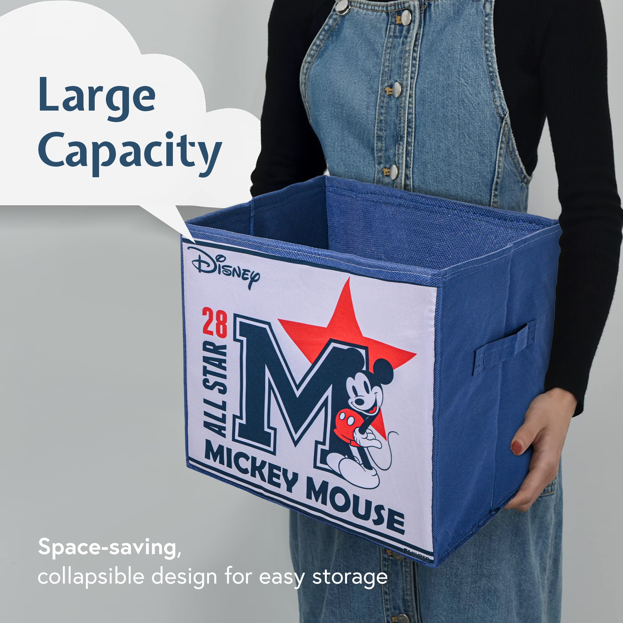 Kuber Industries Disney Mickey Star Large Square Storage Box for Clothes  Foldable Wardrobe Organizer For Toys  Baby Clothes  DrawerCloset Storage Organizer with Handle  Navy Blue