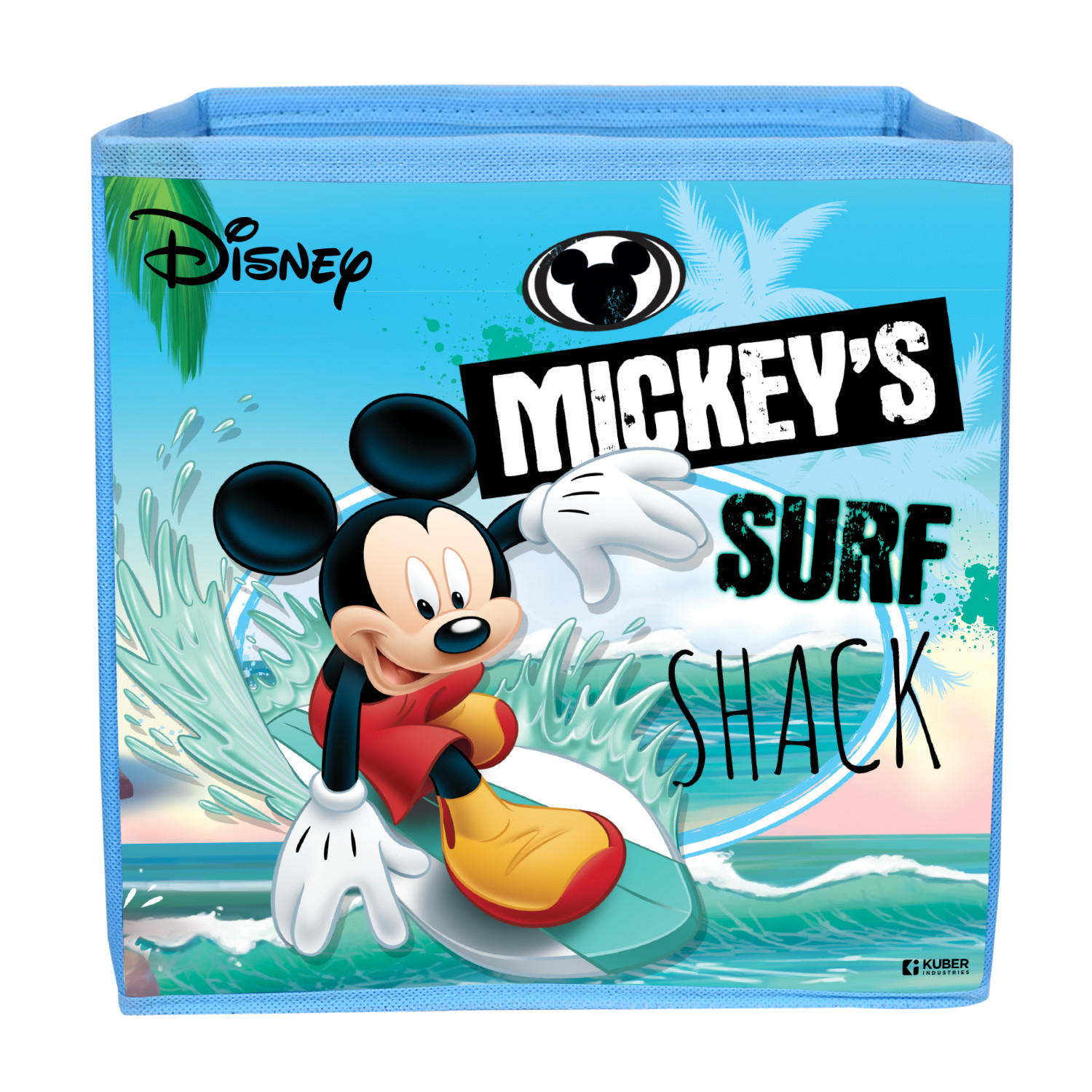Kuber Industries Disney Mickey Surf Print Durable & Collapsible Square Storage Box|Clothes Organizer With Handle,.(Sky Blue)
