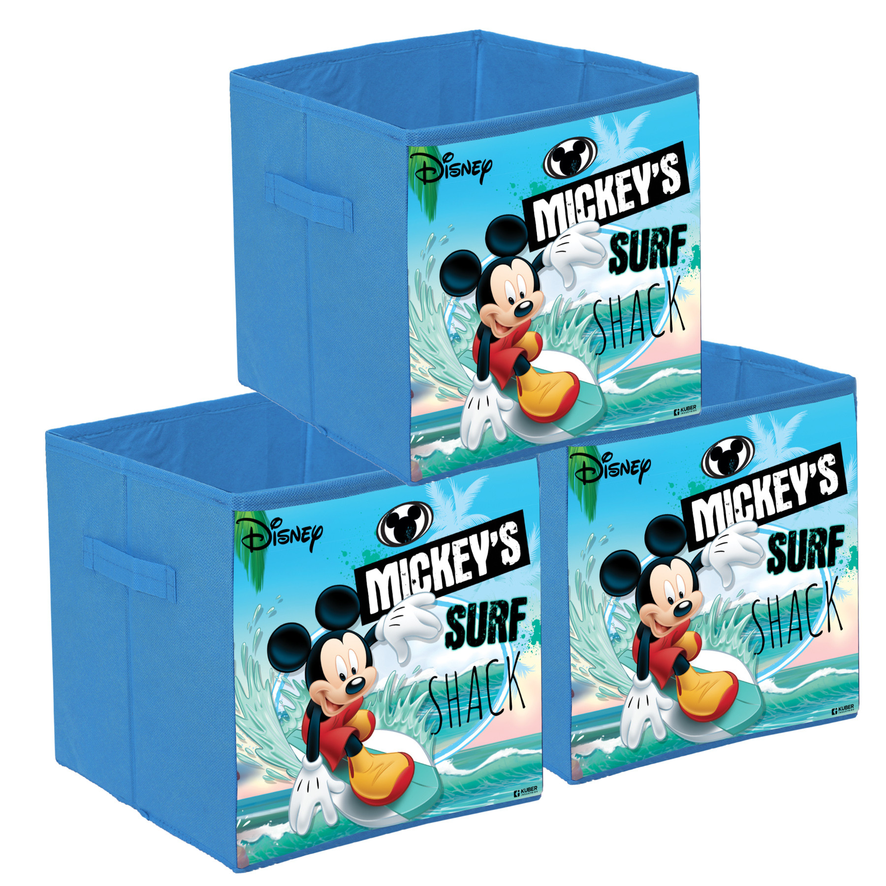 Kuber Industries Disney Mickey Surf Print Durable & Collapsible Square Storage Box|Clothes Organizer With Handle,.(Sky Blue)