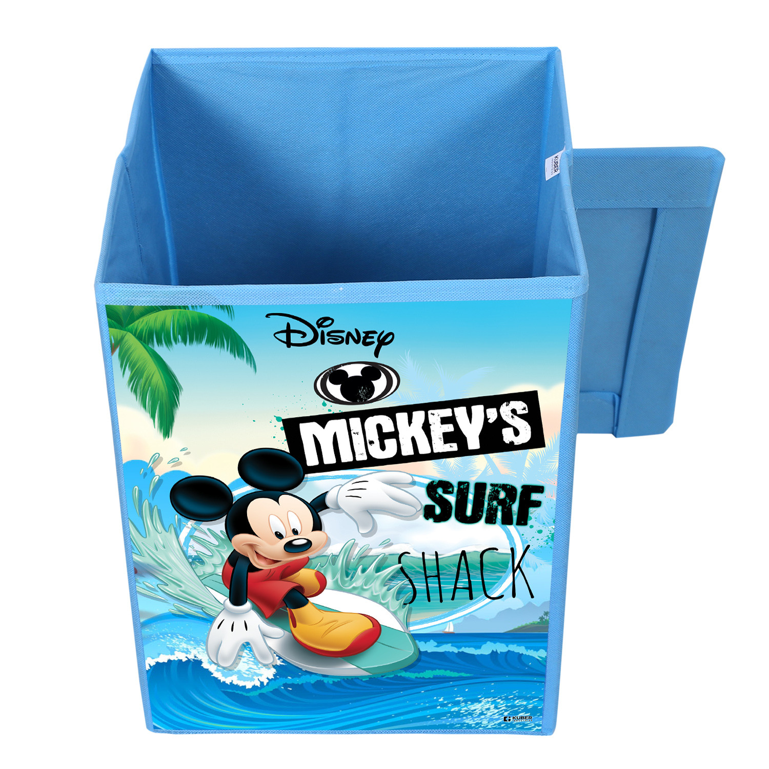 Kuber Industries Disney Mickey Surf Print Foldable Laundry Basket|Clothes Storage Basket With Handle & Lid,60 Ltr.(Blue)