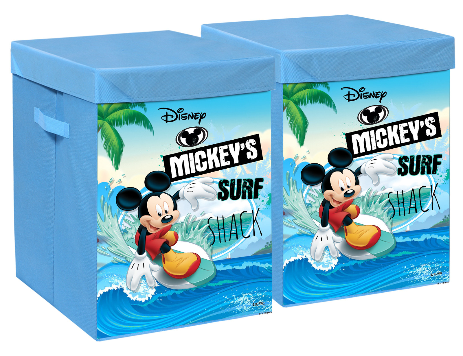 Kuber Industries Disney Mickey Surf Print Foldable Laundry Basket|Clothes Storage Basket With Handle & Lid,60 Ltr.(Blue)