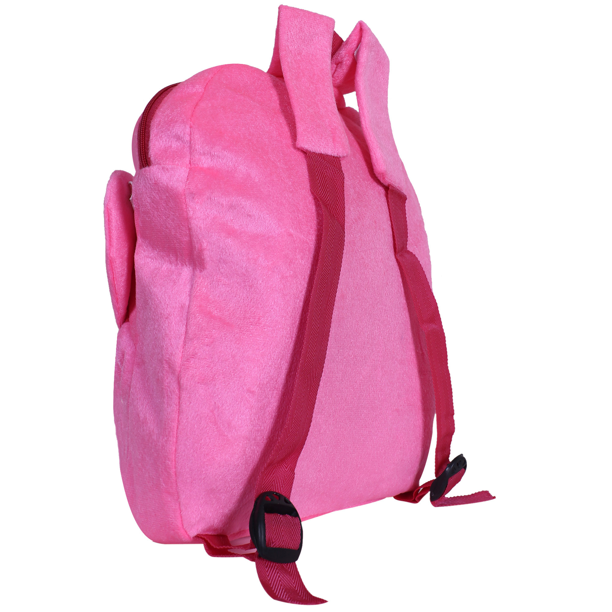 Kuber Industries Disney Minnie Face Plush Backpack|2 Compartment Stitched Velvet School Bag|Durable Toddler Haversack For Travel,School with Zipper Closure (Pink)