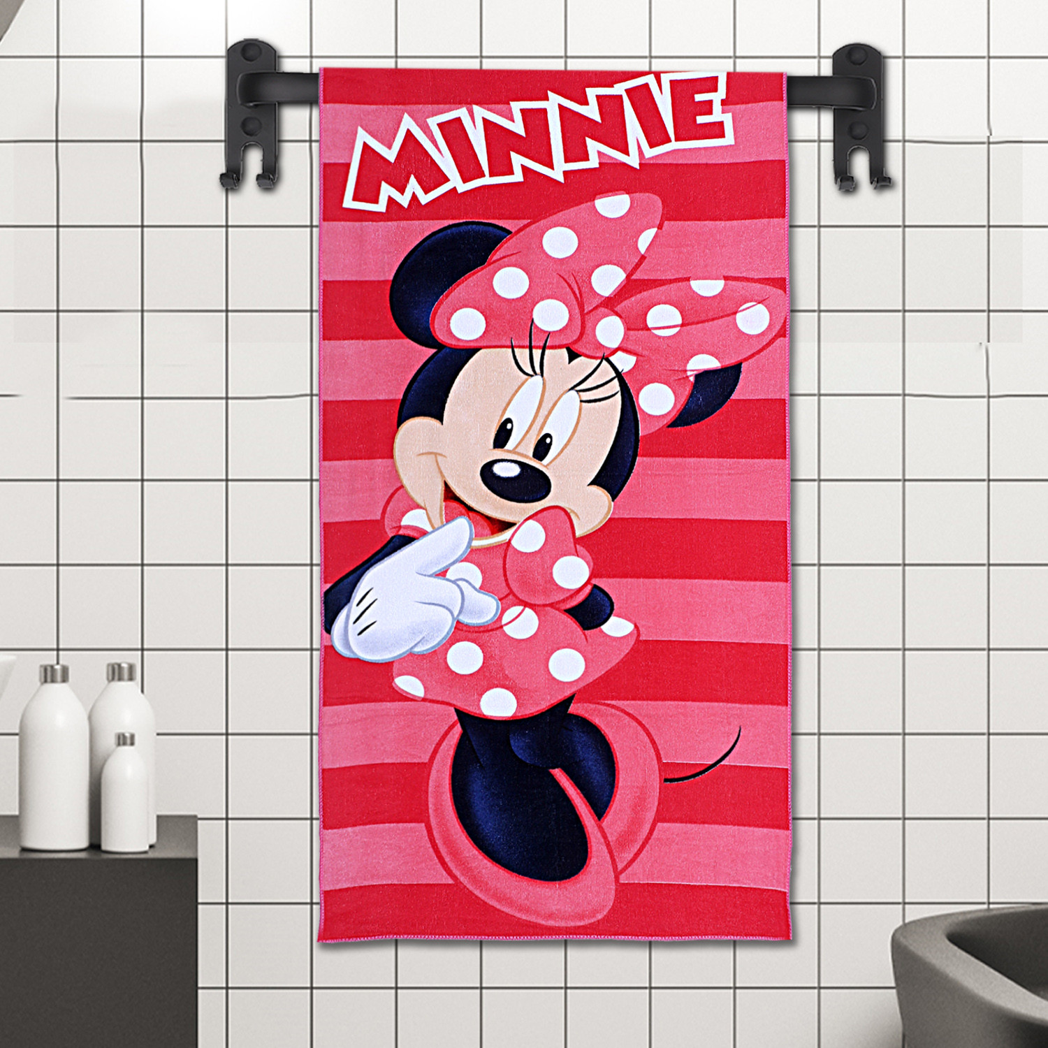 Kuber Industries Disney Minnie Kids Bath Towel|Soft Cotton Towel For Kids|Sides Stitched Baby Towel|400 GSM Toddler Bath Towel|24x48 Inch (Pink)