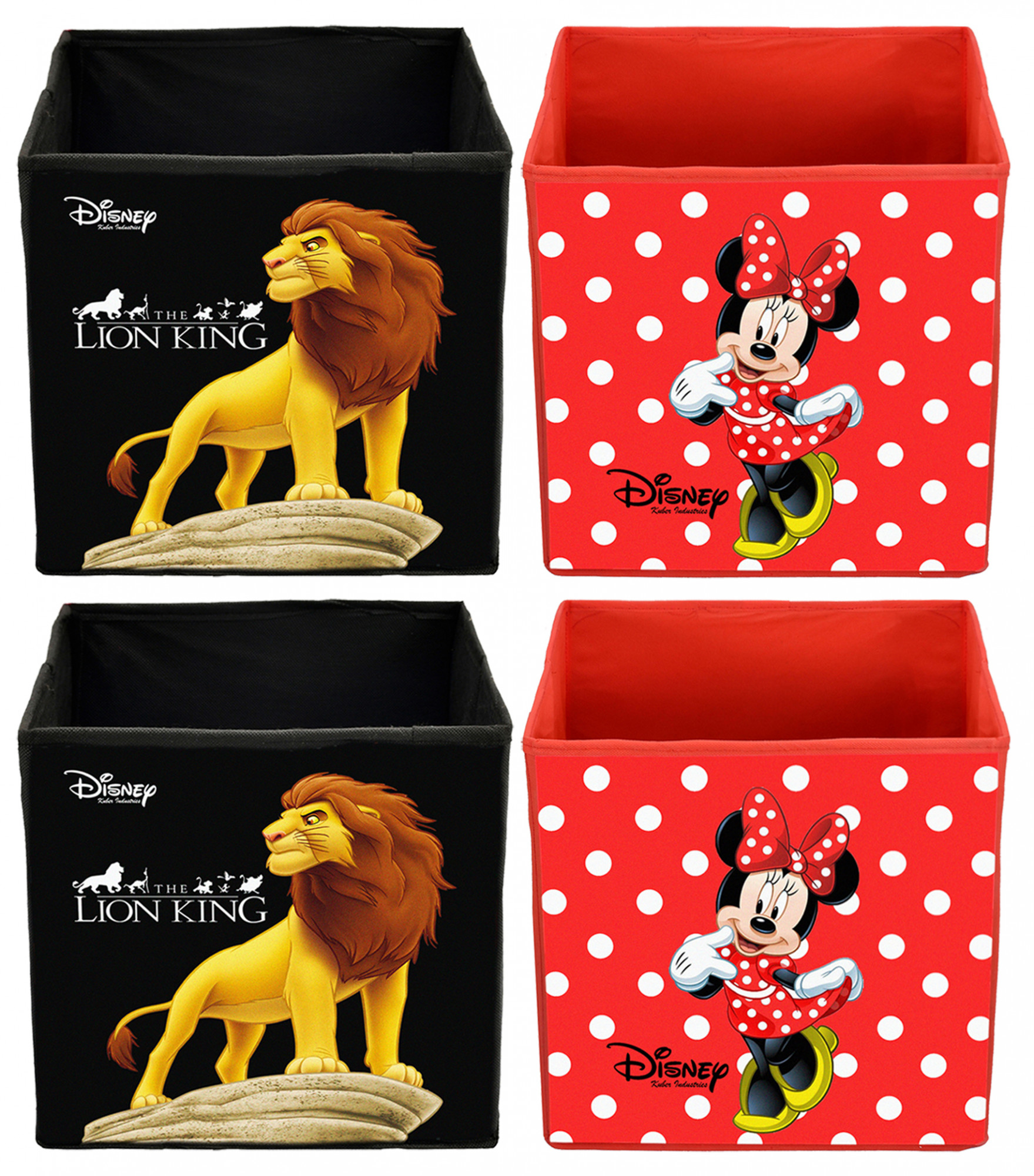 Kuber Industries Disney Minnie Lion King Print Non Woven Fabric Foldable Large Size Storage Cube Toy,Books,Shoes Storage Box With Handle (Black & Red)